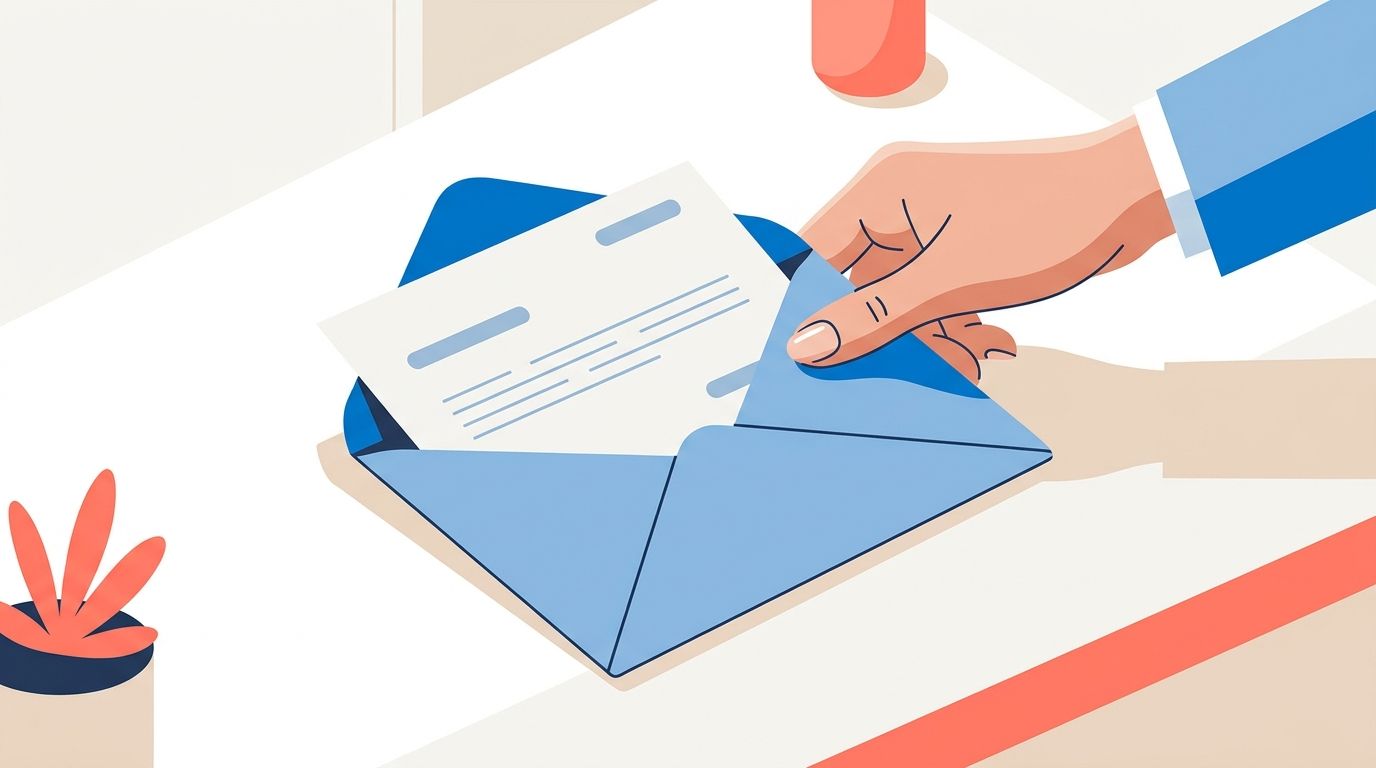 Professional resignation letter being placed in an envelope on a desk