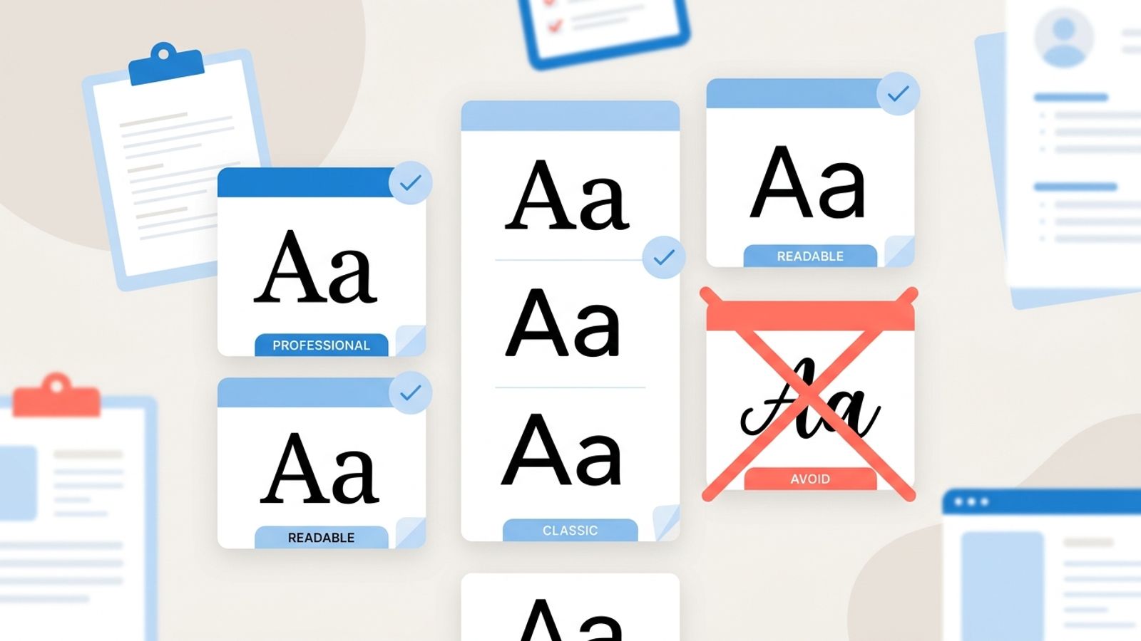 Typography comparison showing best and worst font choices for a resume
