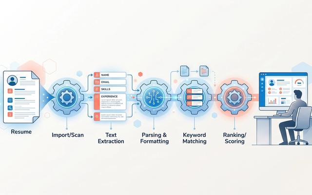 Resume flowing through a 5-stage ATS processing pipeline from upload to recruiter review