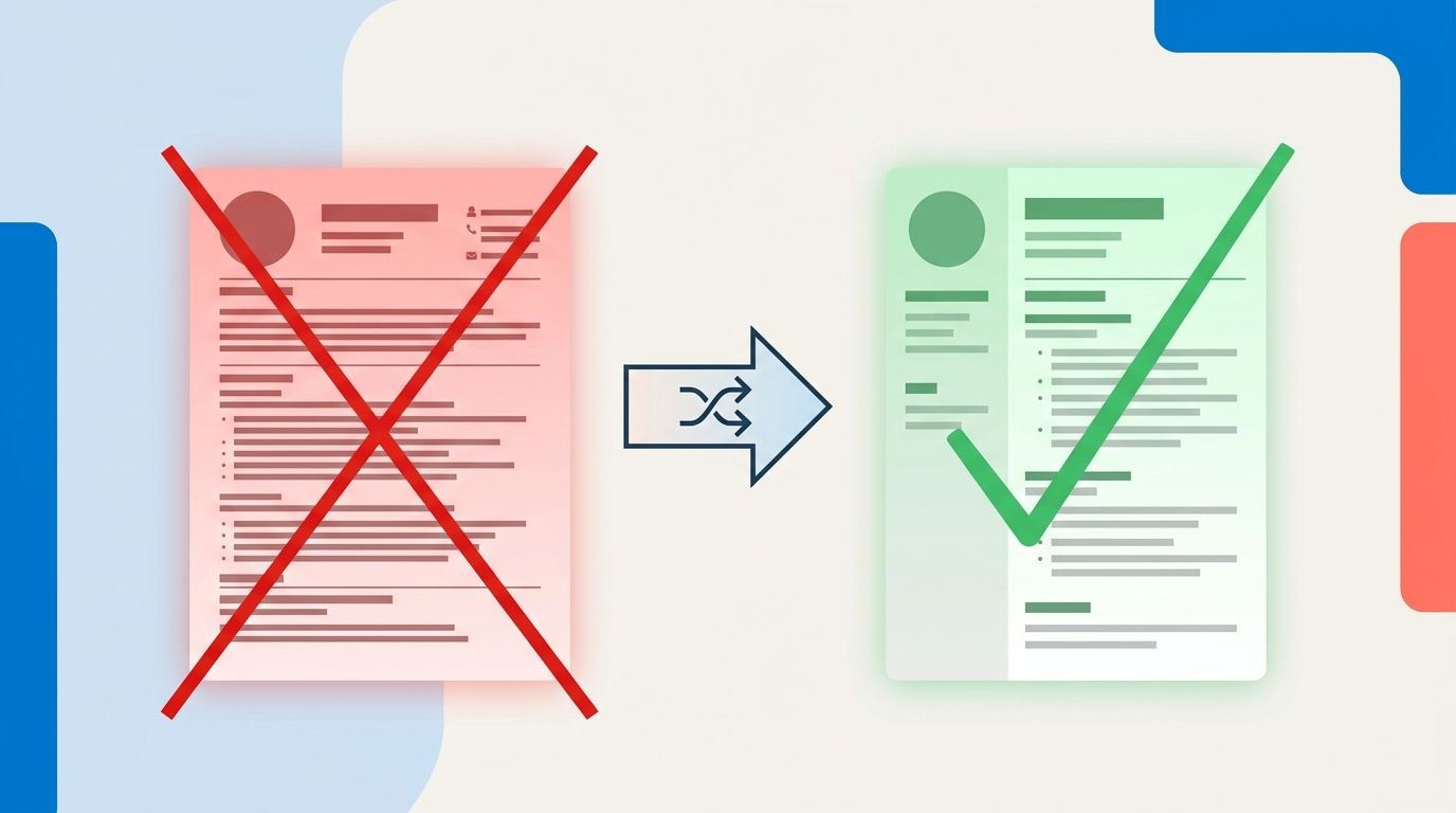 Before and after comparison of a messy resume transformed into a clean, ATS-friendly format