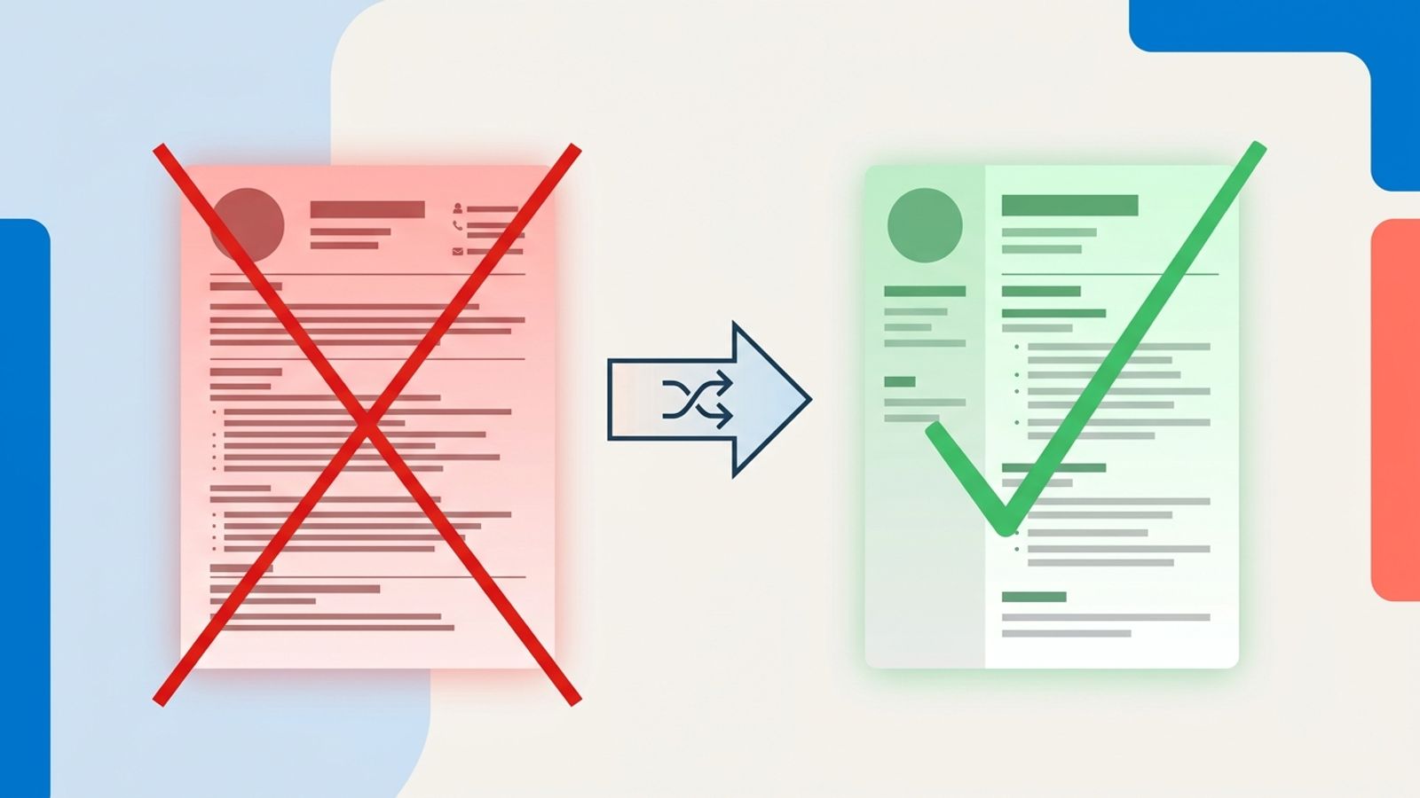 Before and after comparison of a messy resume transformed into a clean, ATS-friendly format
