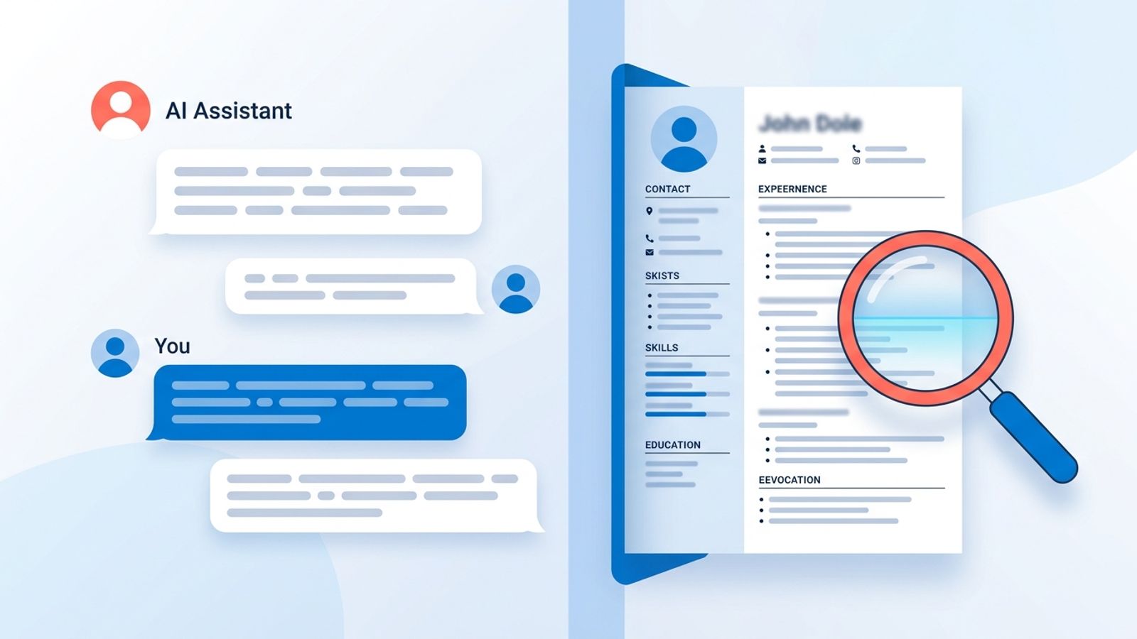 AI chat interface generating a resume document with a detection scanner checking for authenticity