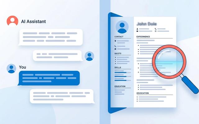 AI chat interface generating a resume document with a detection scanner checking for authenticity
