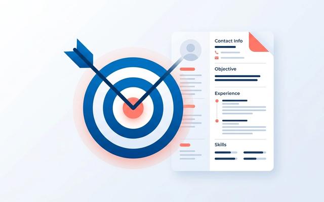 Target icon with arrow next to a resume showing the Objective section highlighted