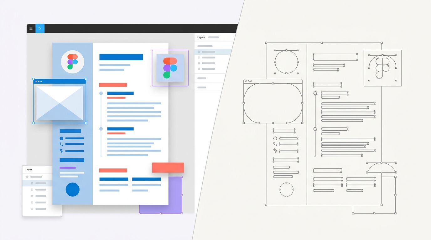 Figma resume design transforming from text into vector outlines, illustrating the ATS parsing problem