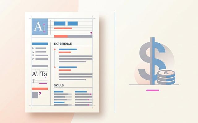 Premium typography document next to a subtle cost element, illustrating the InDesign value tradeoff for resume design