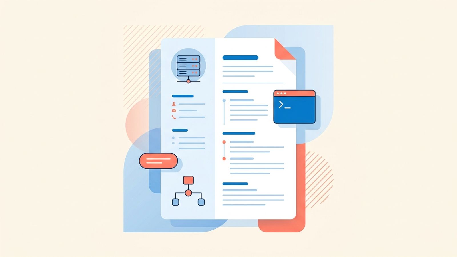 IT resume example: resume with server, terminal, and network icons