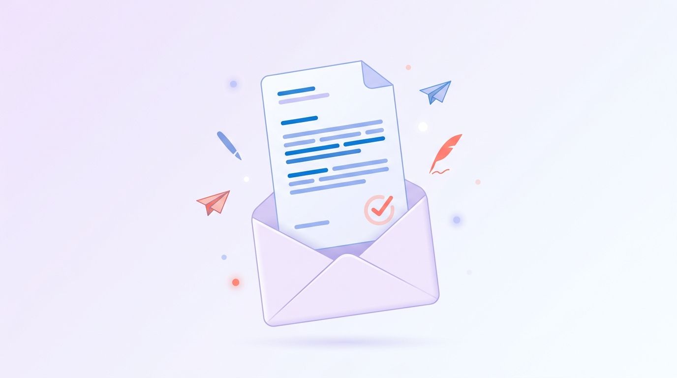 Professional cover letter emerging from an envelope with an approval checkmark