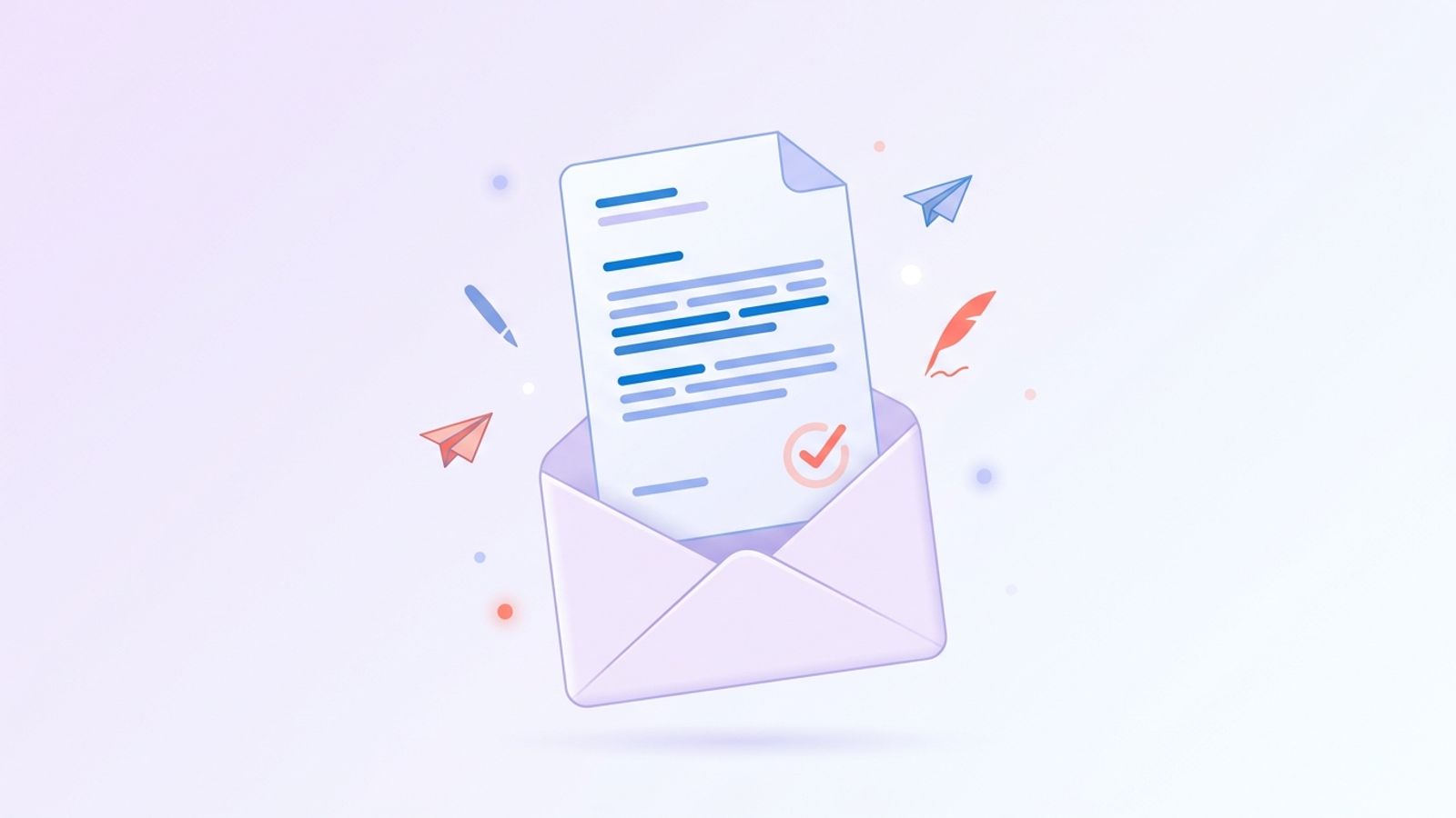 Professional cover letter emerging from an envelope with an approval checkmark