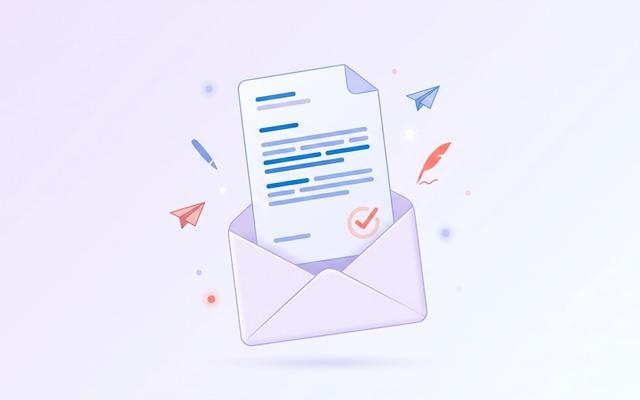 Professional cover letter emerging from an envelope with an approval checkmark