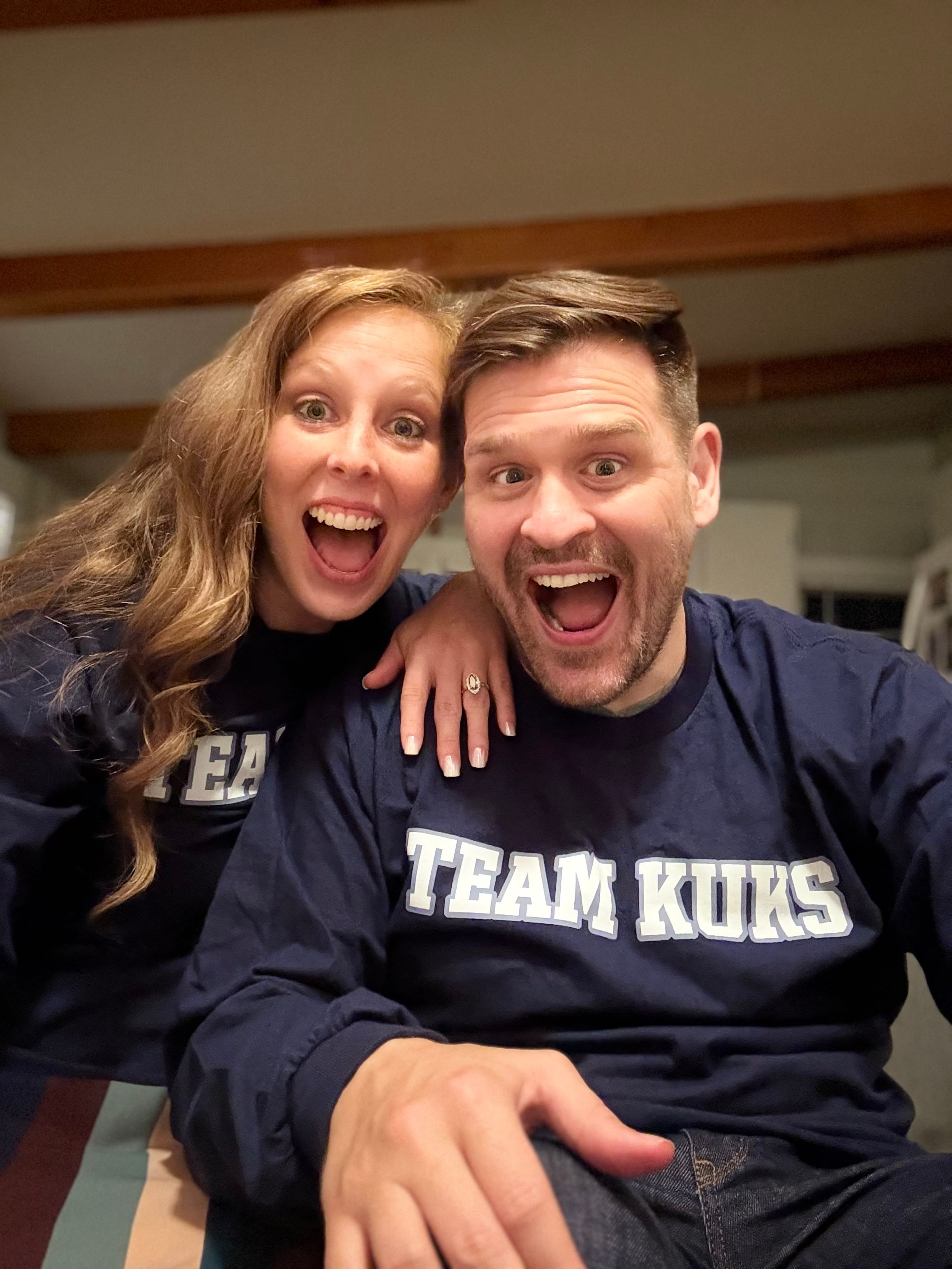 Amanda and Steven in their Team Kuks sweatshirts
