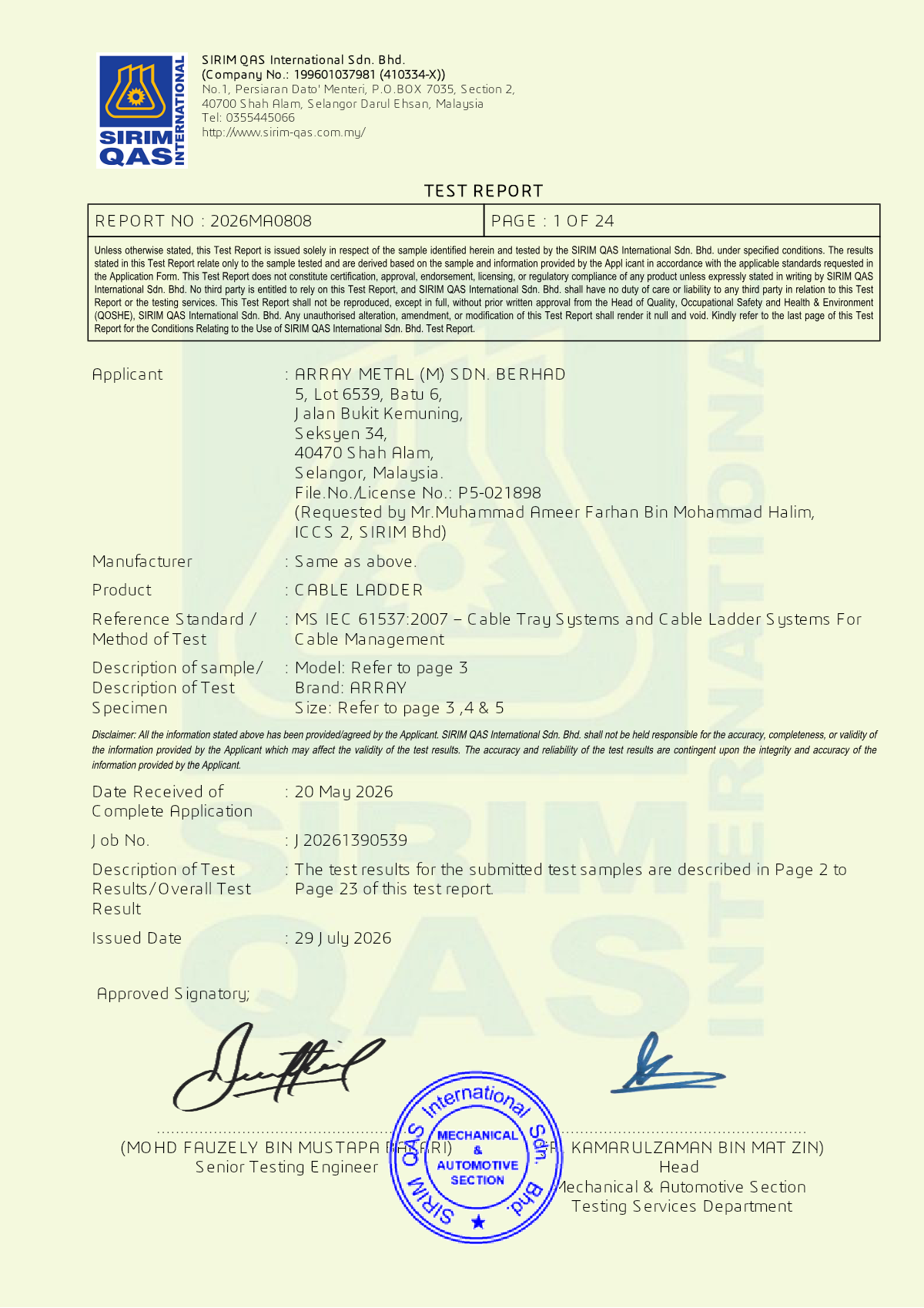 Cable Ladder MS IEC61537:2007 cover