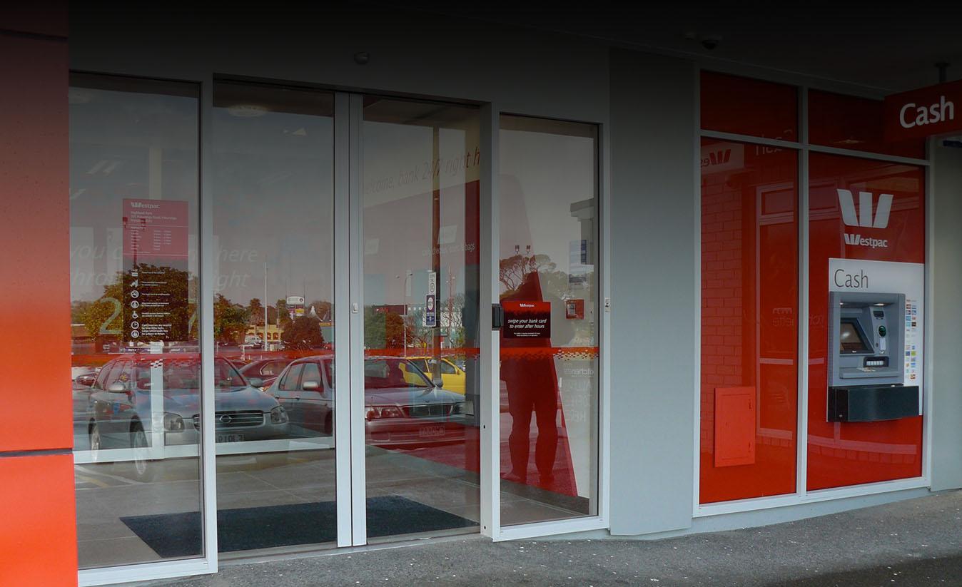 FH-Ceiling Mount Track used on exterior entrance door of Westpac branch