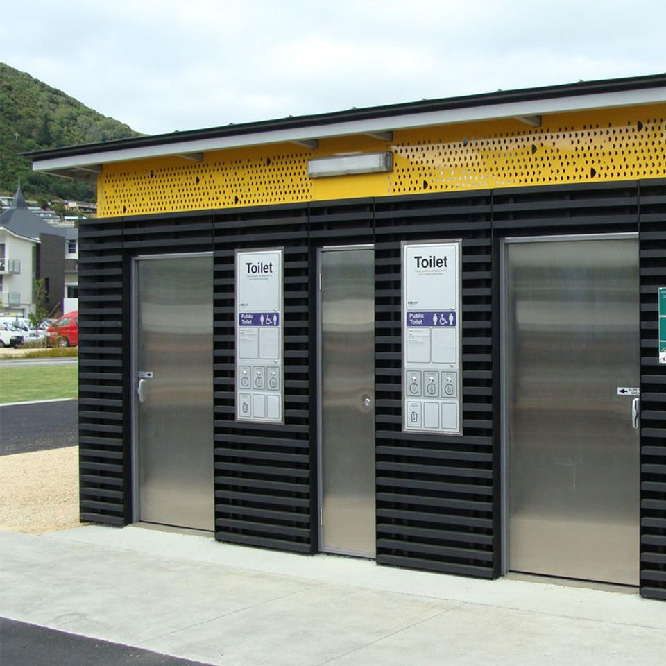 Exterior of Exaloo self-managing toilets