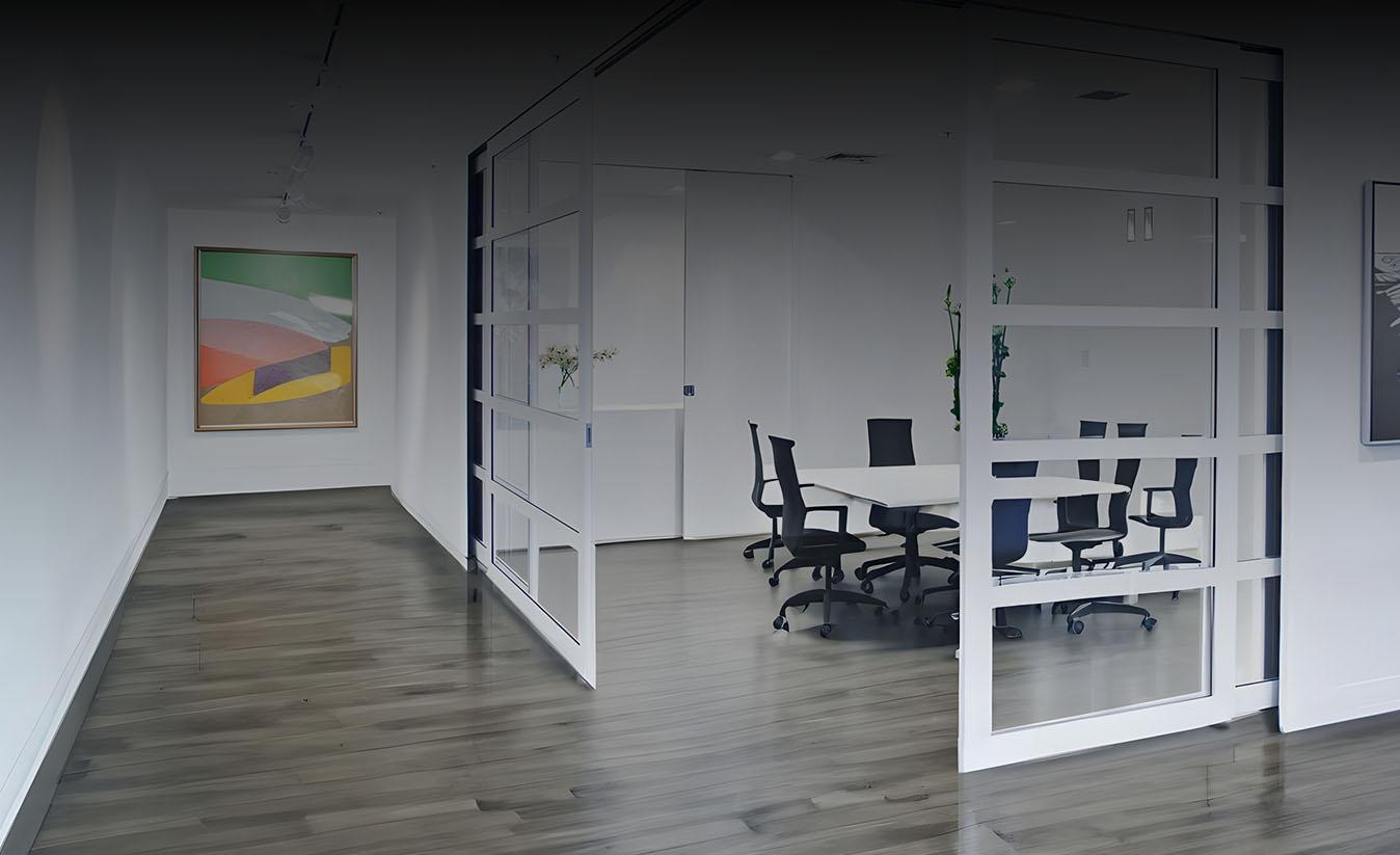 Corner Meeting Cavity Sliders used within Meeting Room Space Corner Meeting Cavity Sliders used within Meeting Room Space