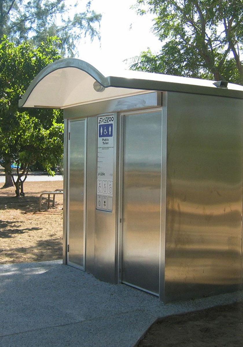 Exterior of Exaloo self-managing toilets