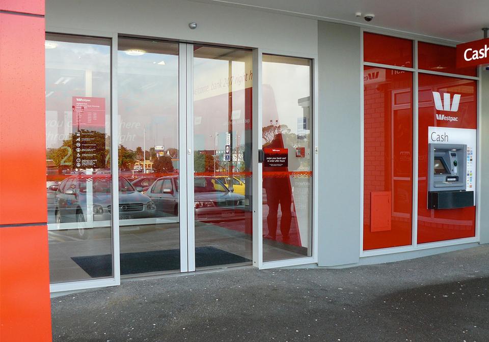 FH-Ceiling Mount Track used on exterior entrance door of Westpac branch