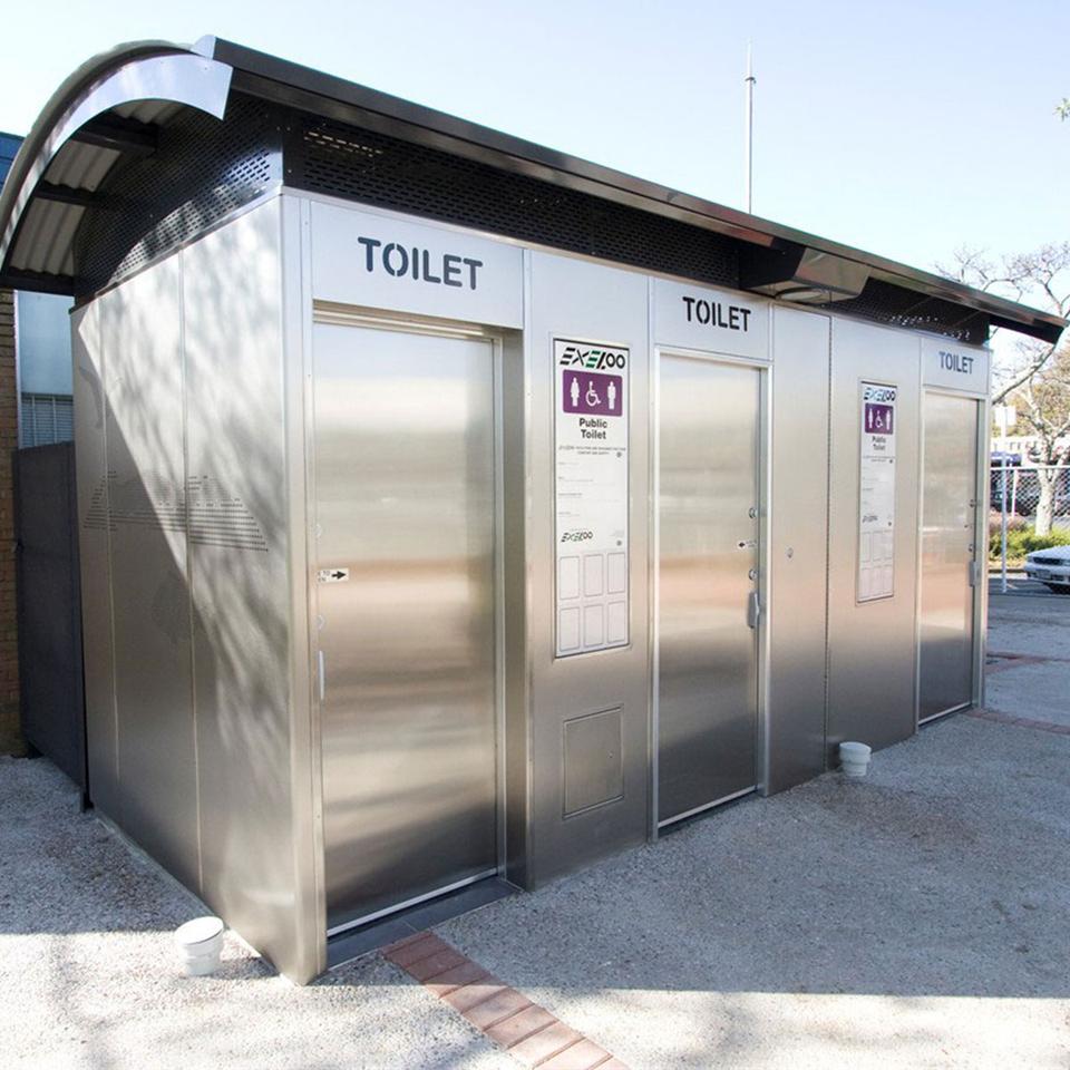 Exterior of Exaloo self-managing toilets