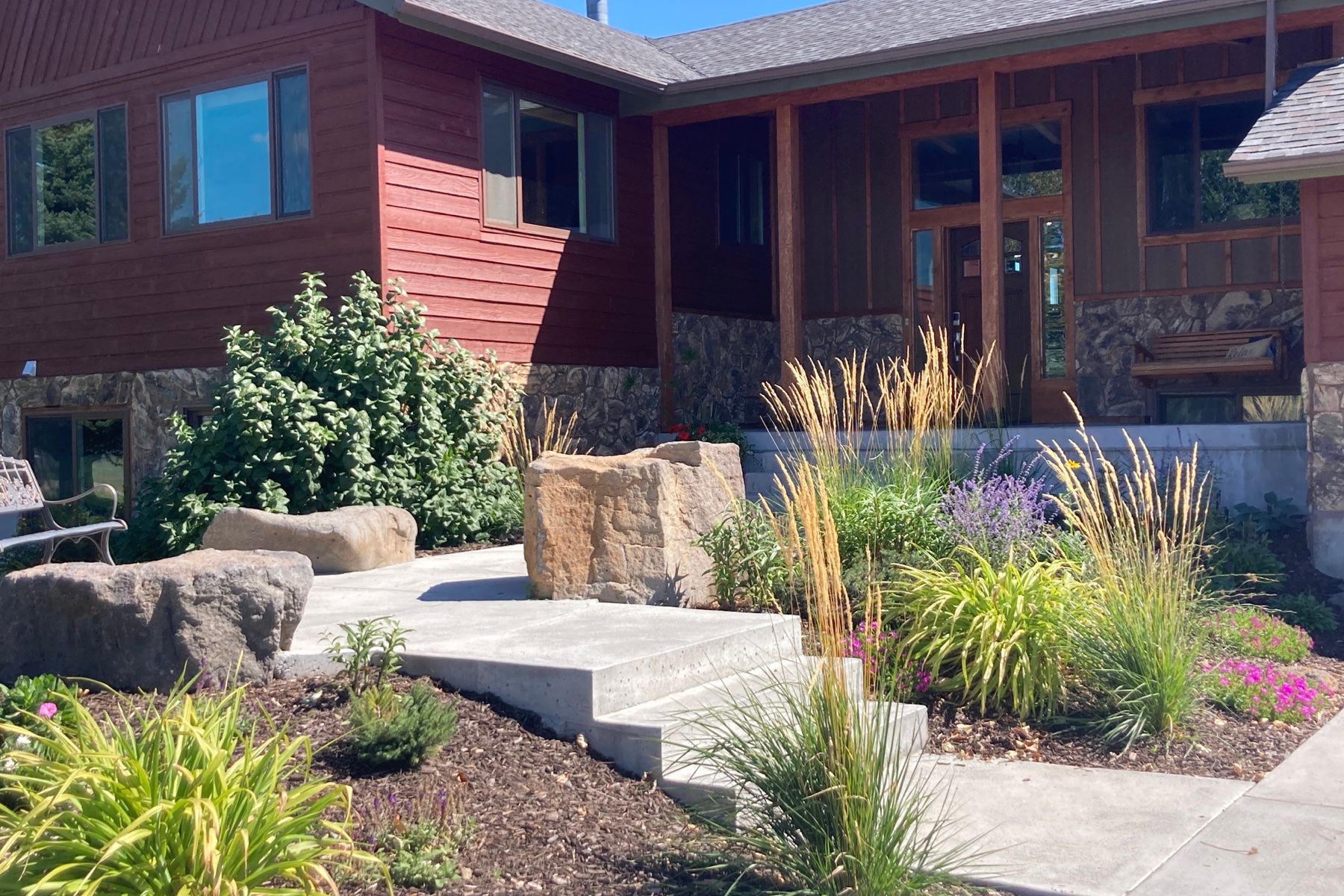 Front walk and entrance to Three Peaks Lodge