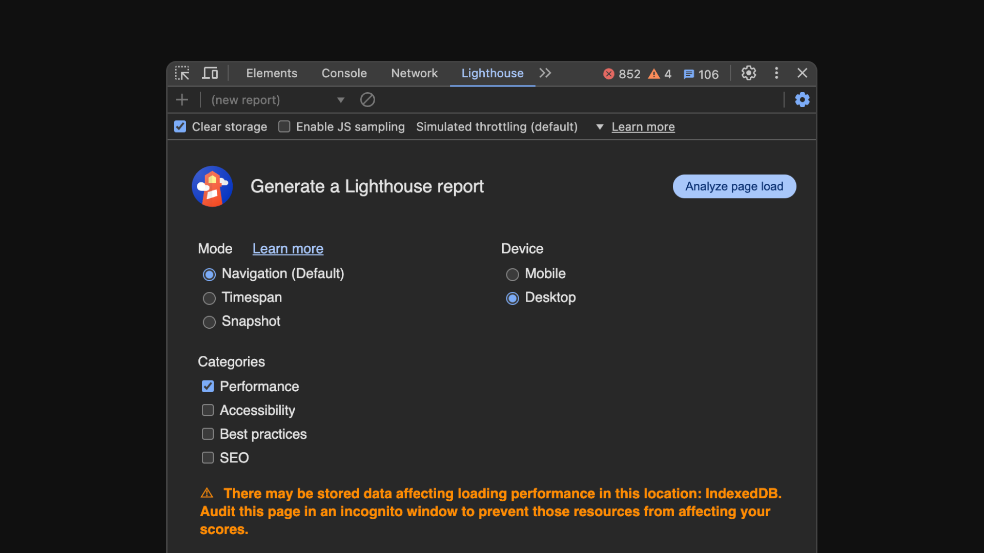 Lighthouse dev-tools UI