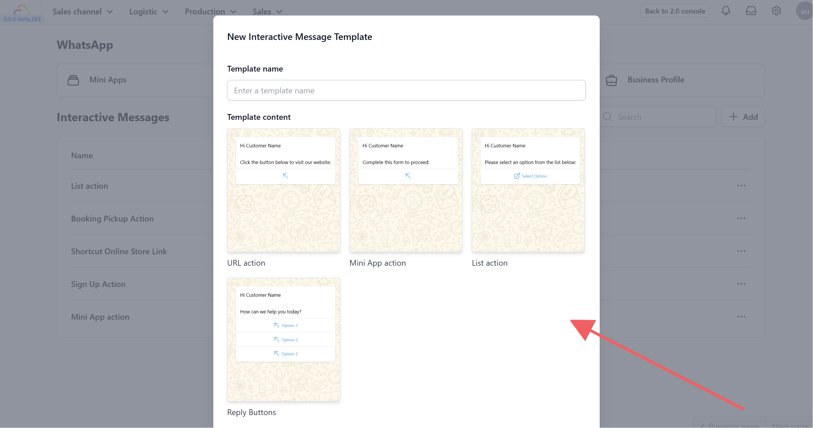 Navigate to the Interactive messages tab and click + Add.