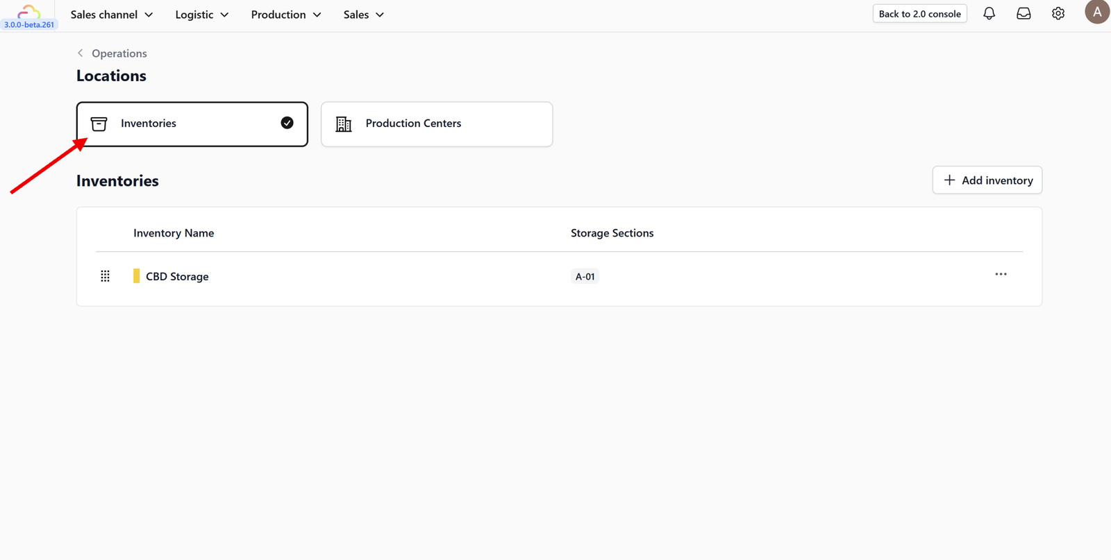 4. You will now see your inventories displayed within the location view.