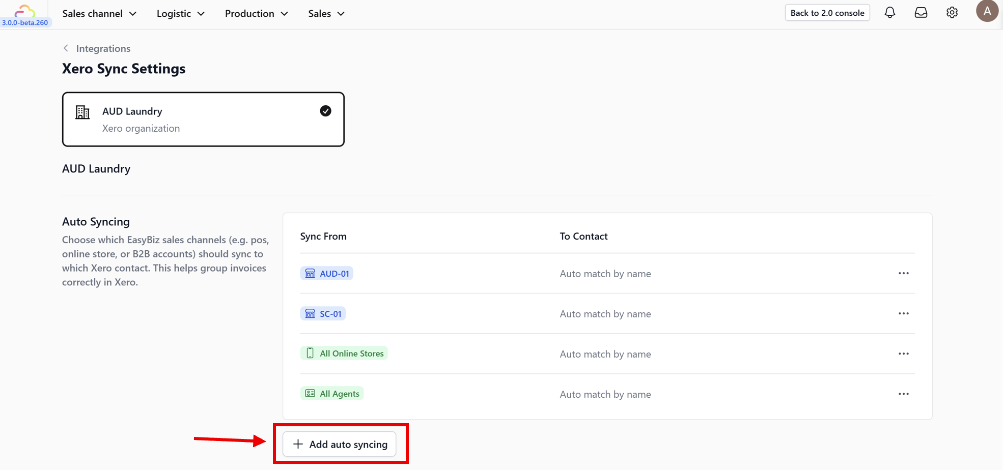 2. Click Add Auto Syncing.