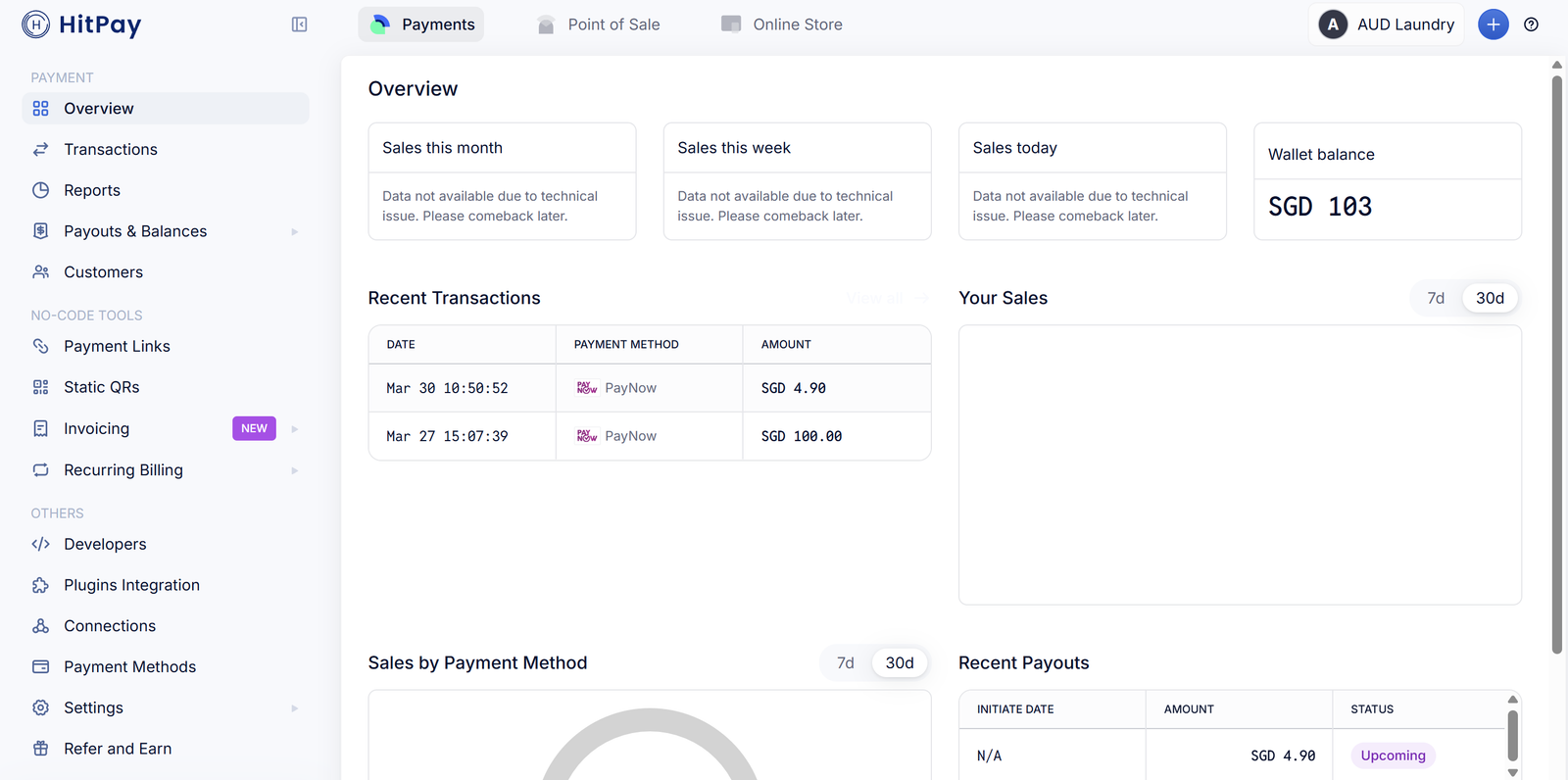 This is how your HitPay dashboard looks