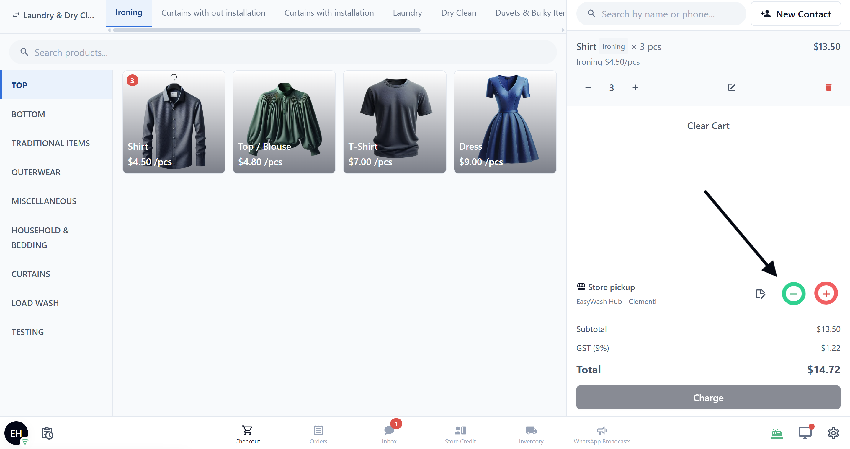 Tap the red + for a surcharges, or the green − for a discounts.