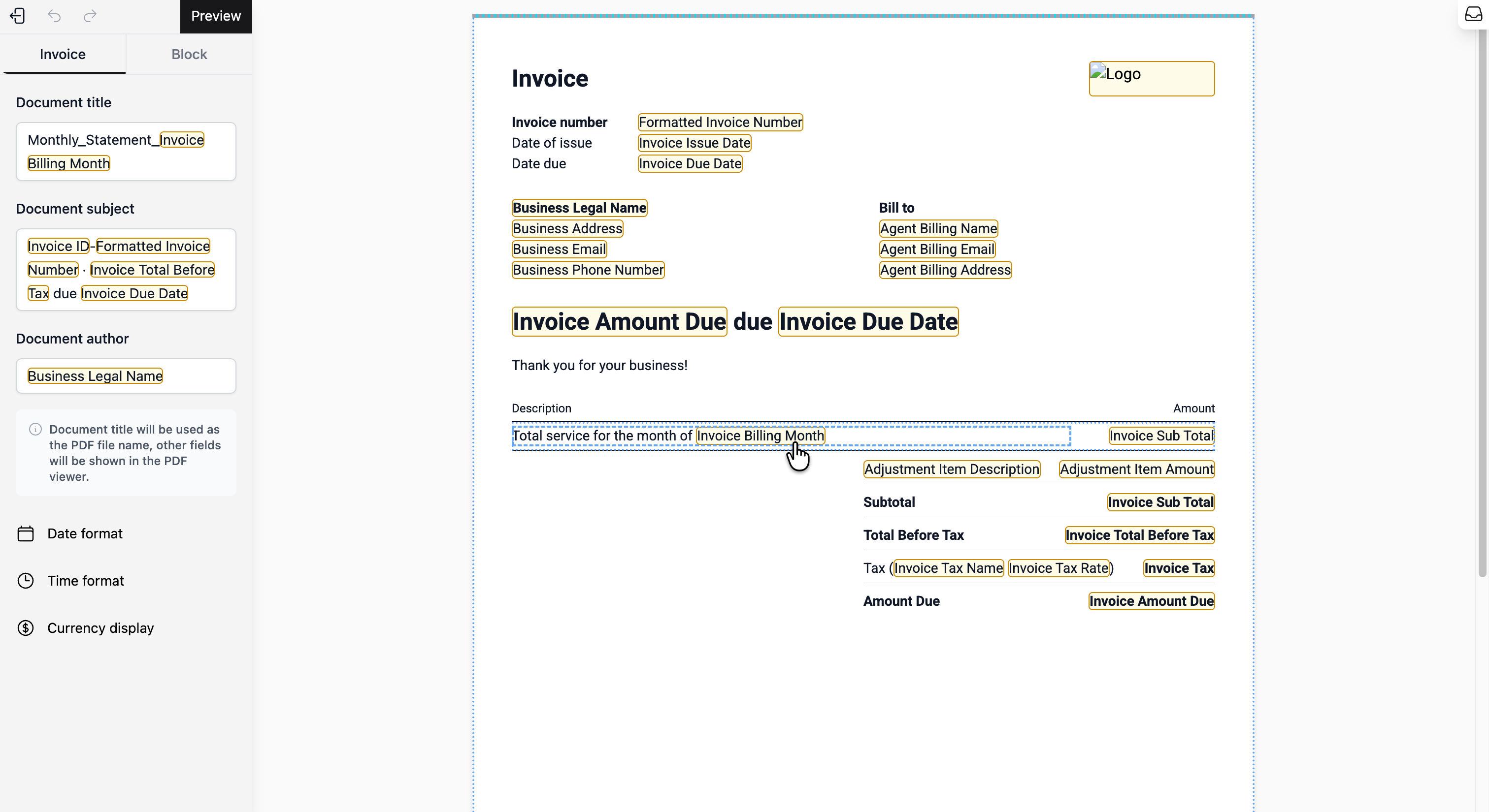 Customize Invoice Templates