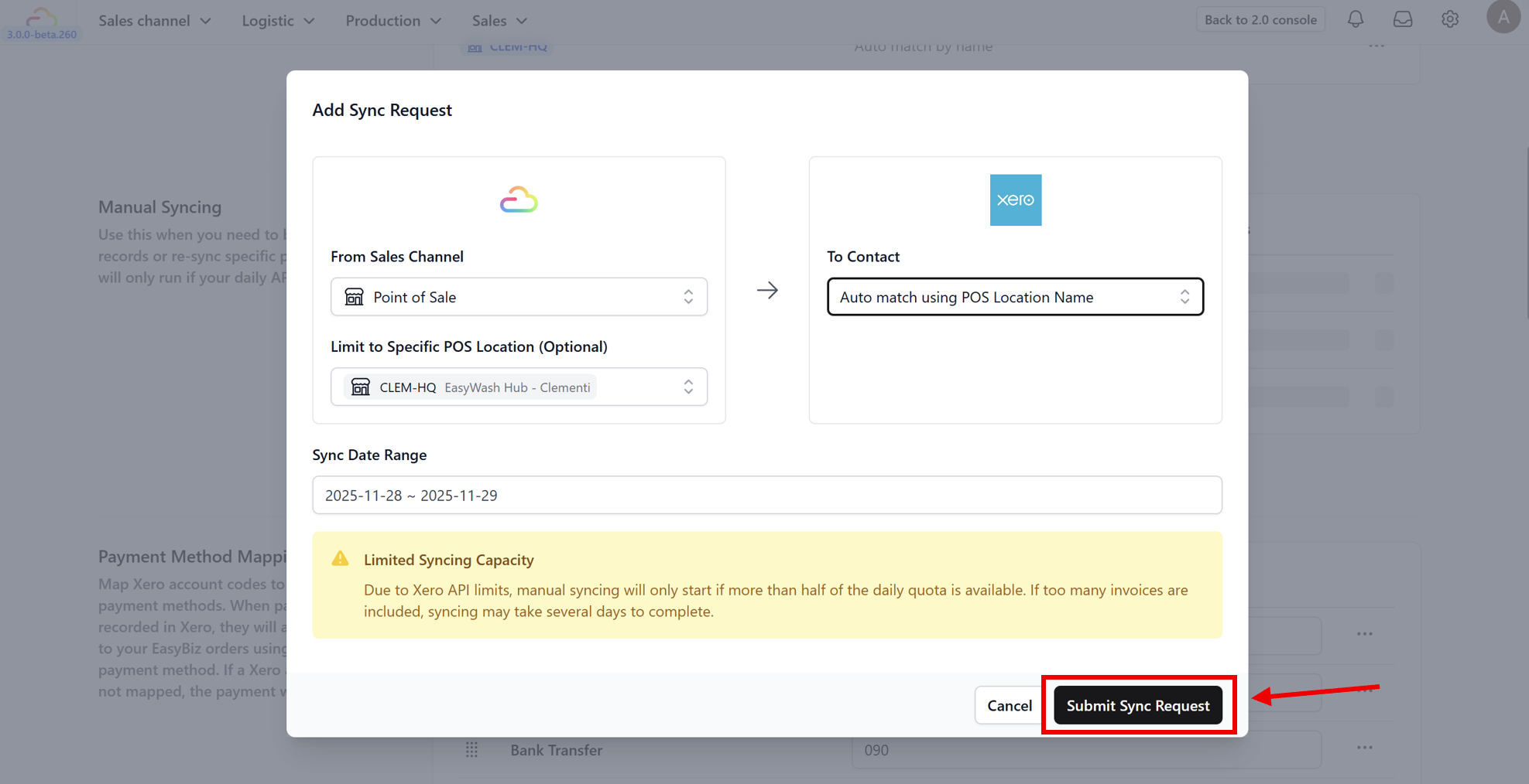 6. Click Submit Sync Request.