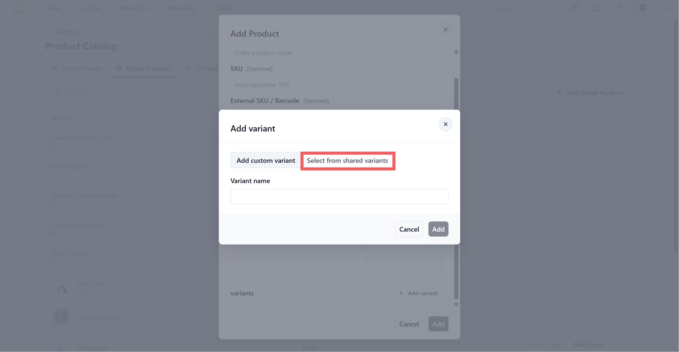 Optional. Choose Select from Shared Variants to select the existing Shared Variant options you have set.
