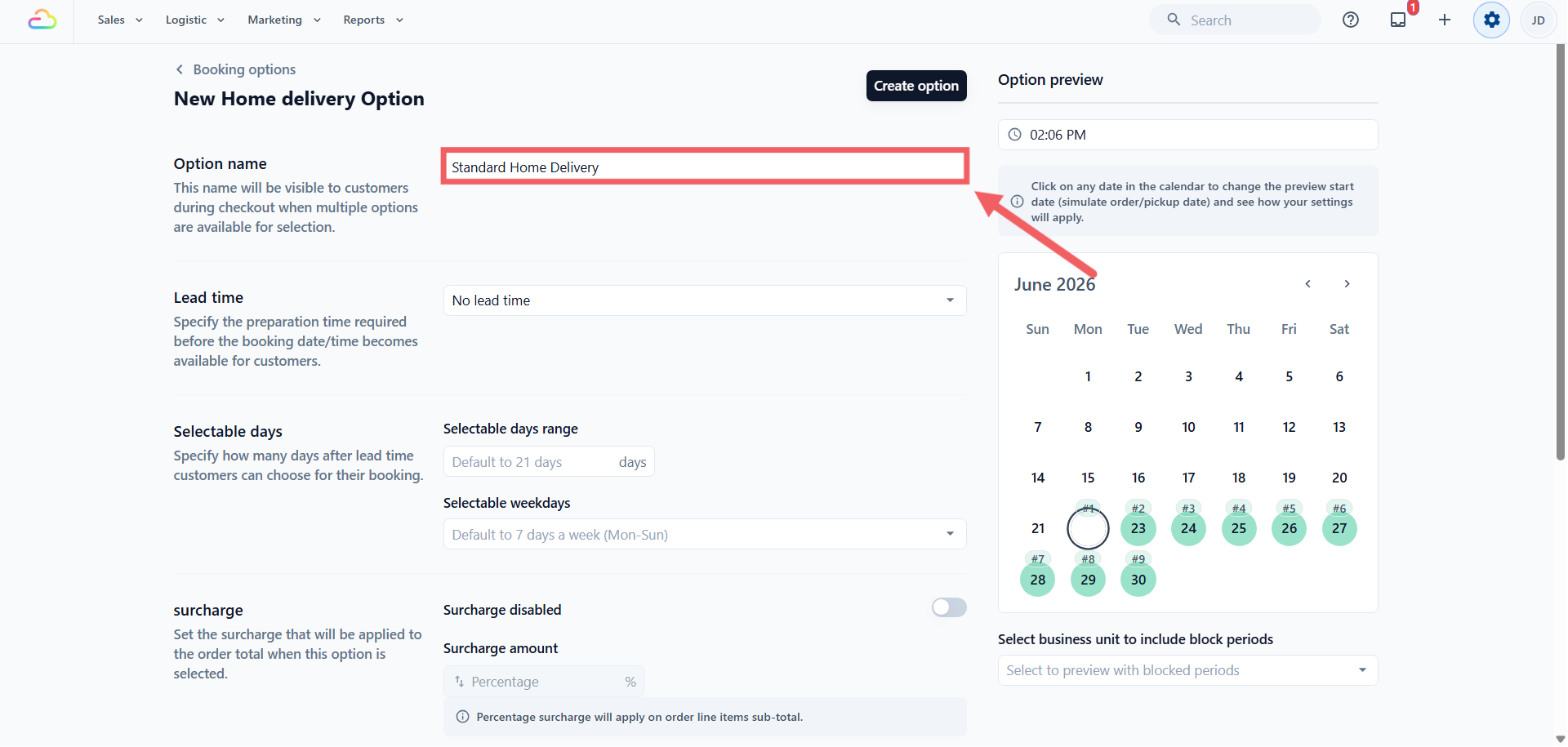 This is the label the customer sees at checkout when more than one option is available, so use plain words they will recognise, like "Standard Home Pickup", "Express Same-Day Delivery", or "Walk-In Drop-Off".