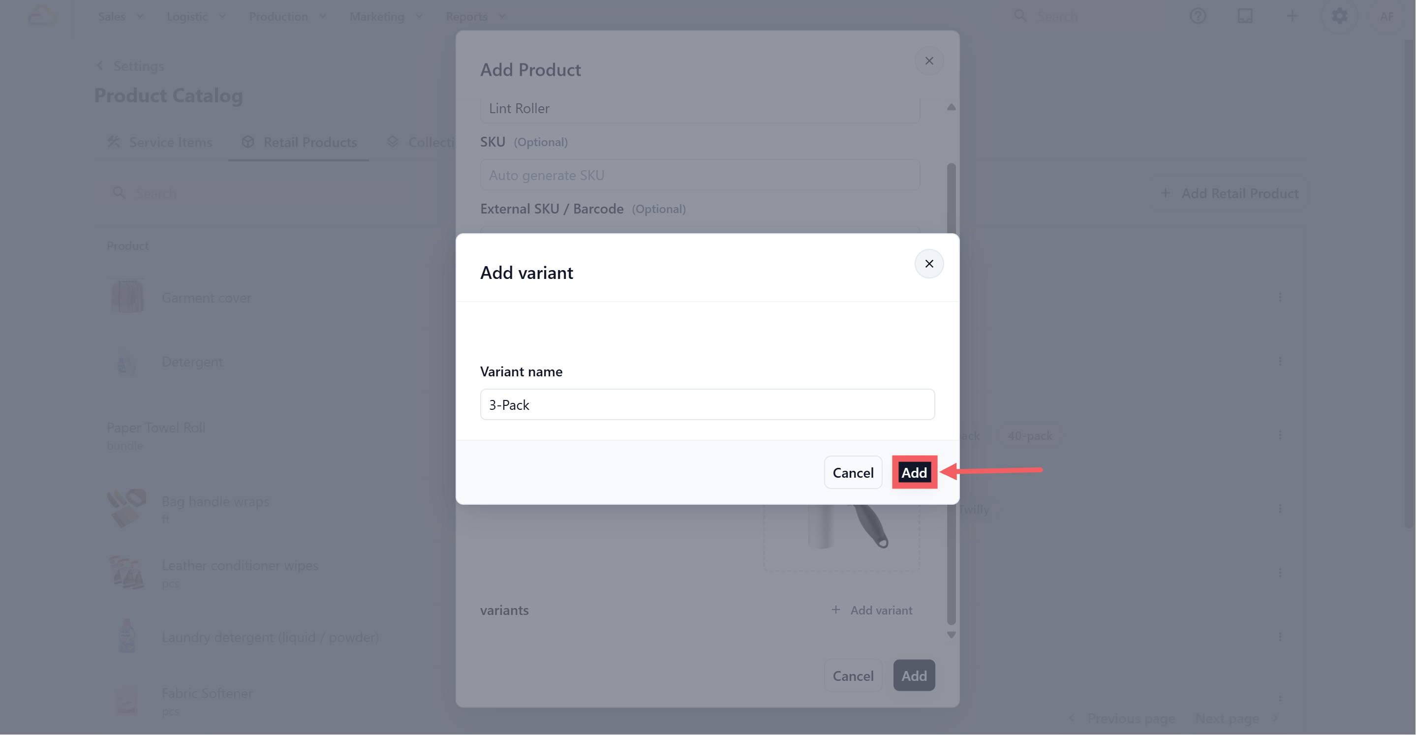 Type the variant name, and click Add.