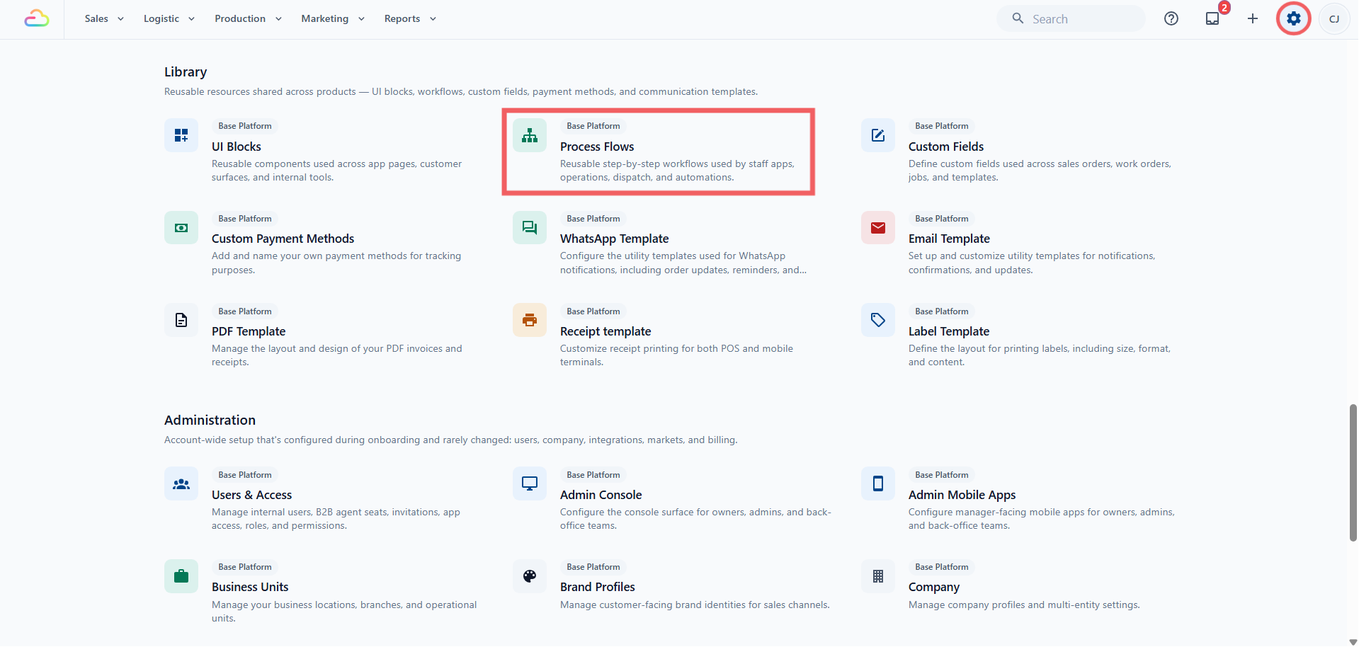 Under the Library section, click Process Flows.
