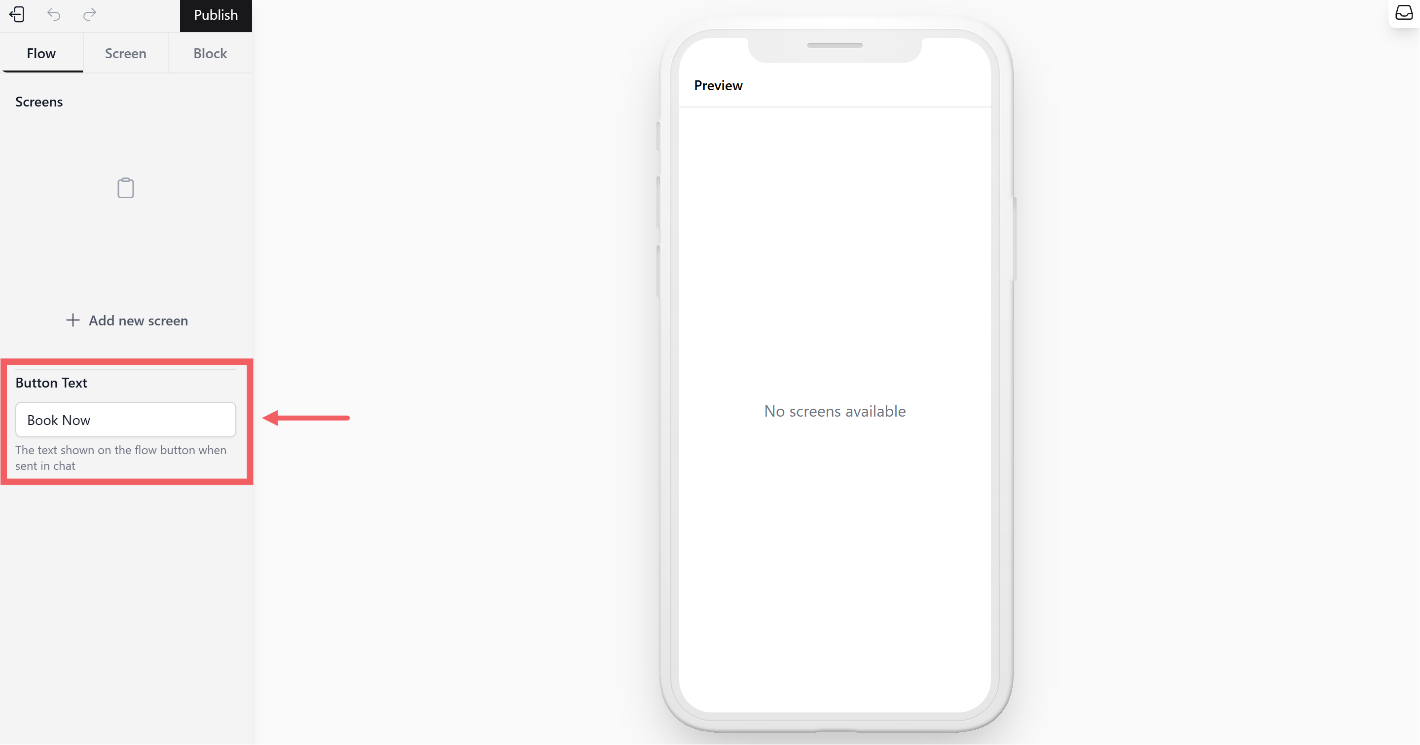 Button Text: Enter the text you want the customer to see on the WhatsApp button (e.g., "Book Now").