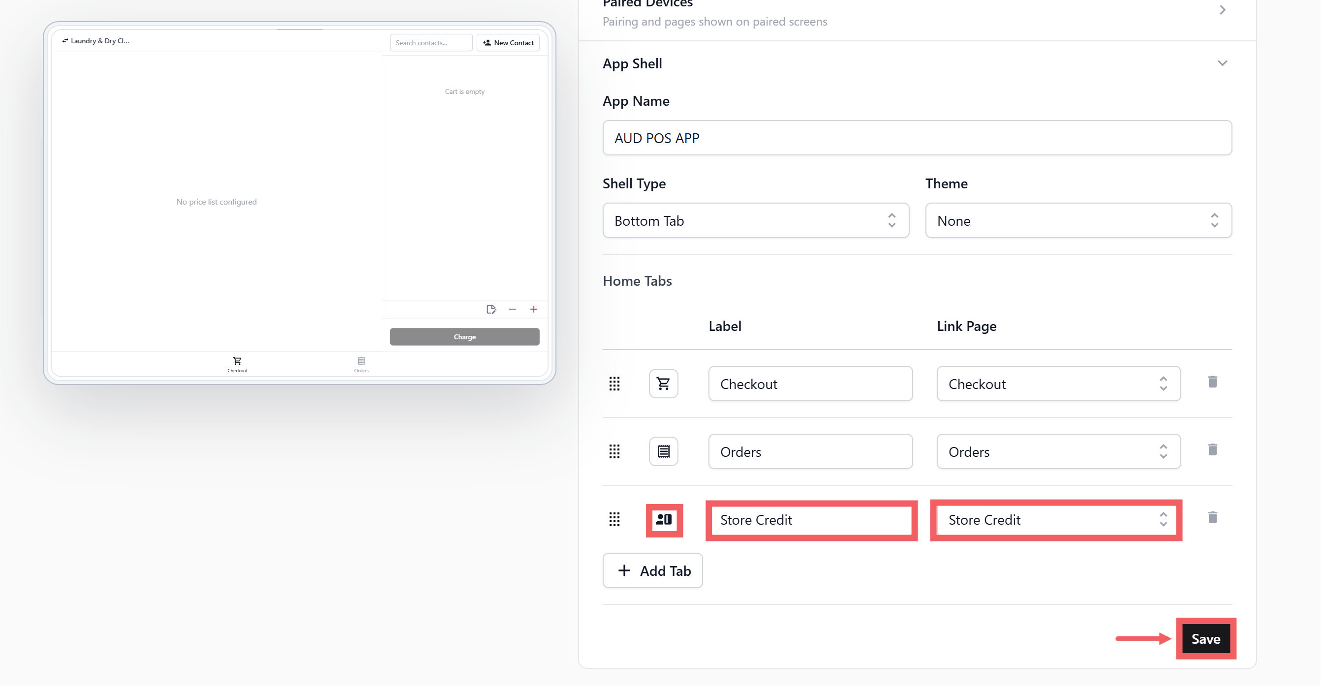 Under Home Tabs, click + Add Tab.