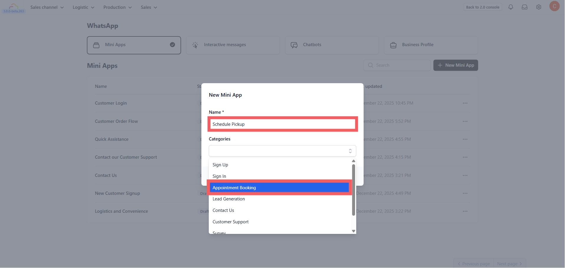 Click the + New Mini App button.