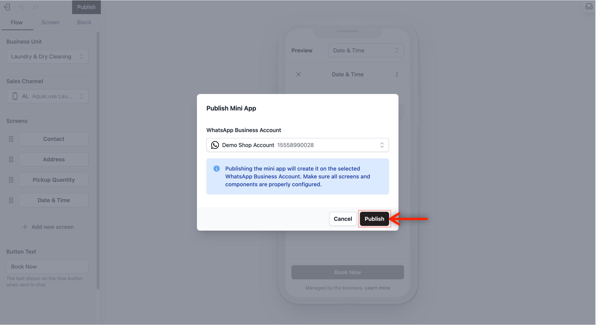 Confirm the Action: A pop-up window will appear asking you to confirm. Click the Publish button inside that window again.