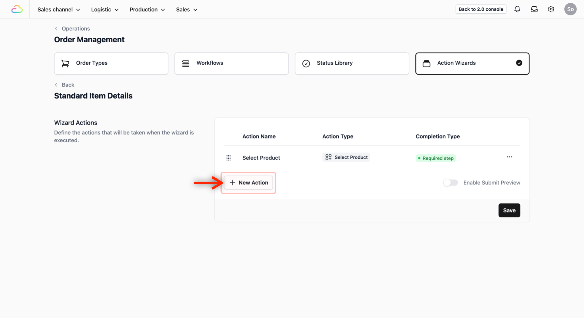 Once again, click on the + New Action button.