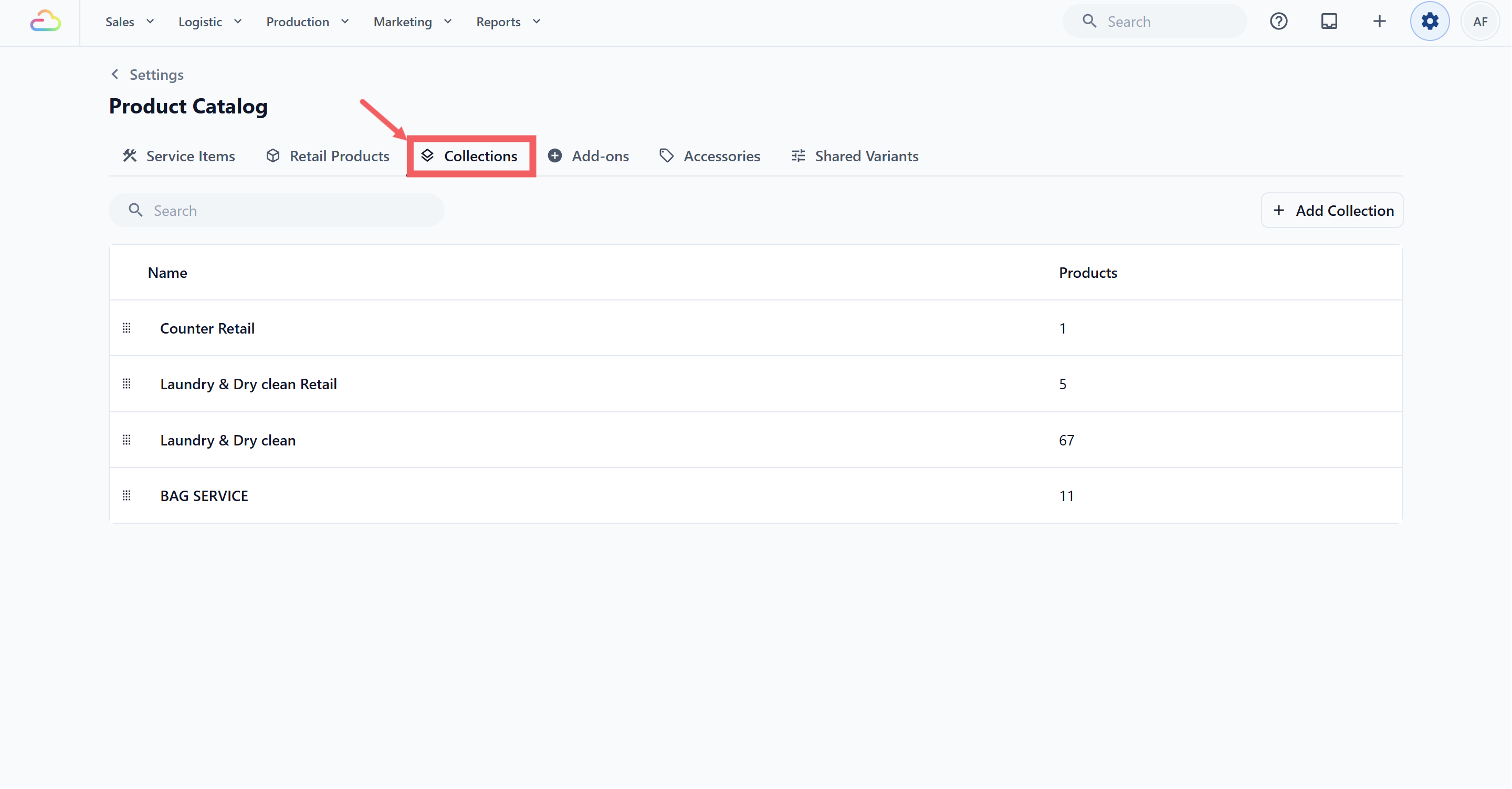 Click the Collections tab.