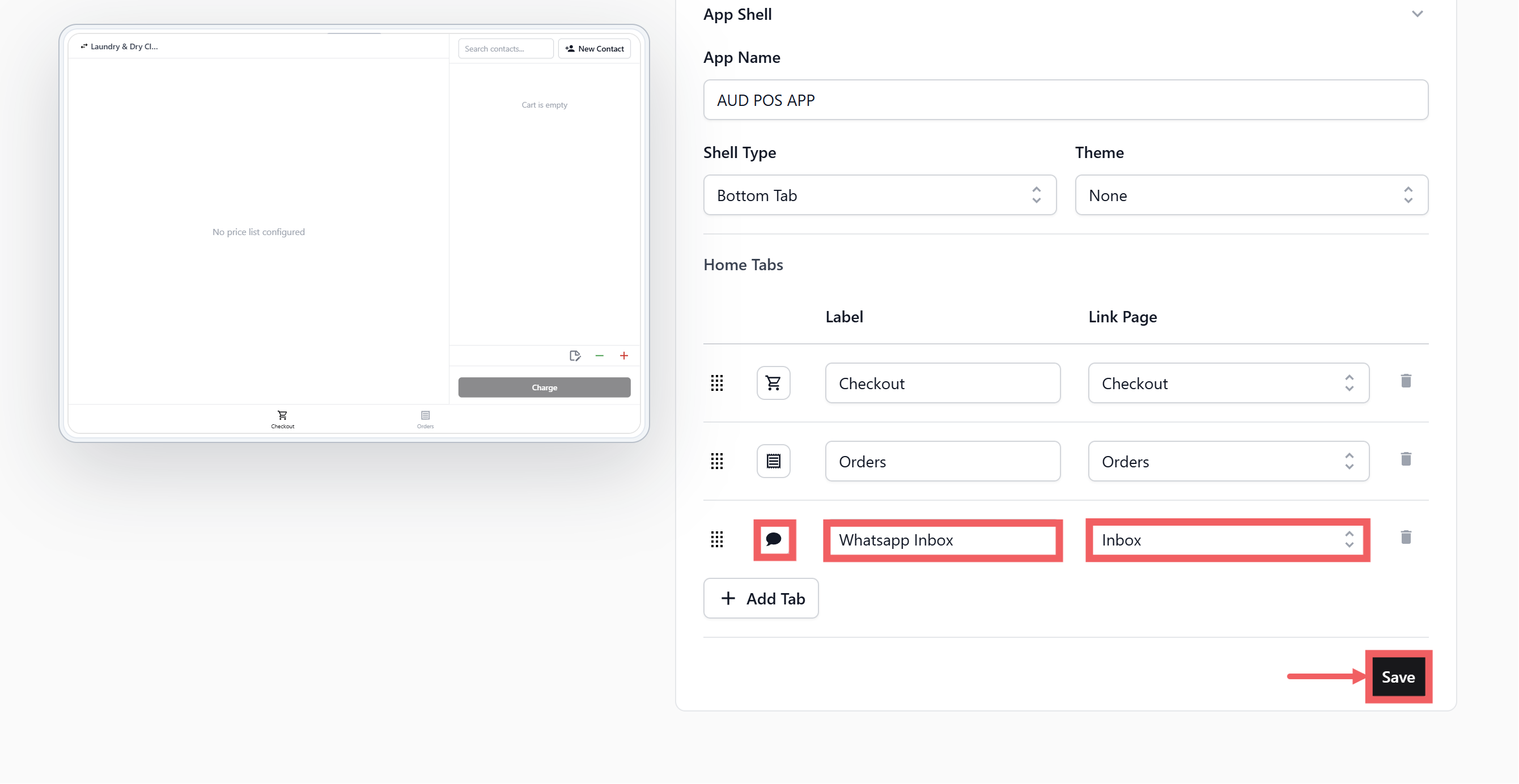 Under Home Tabs, click + Add Tab.