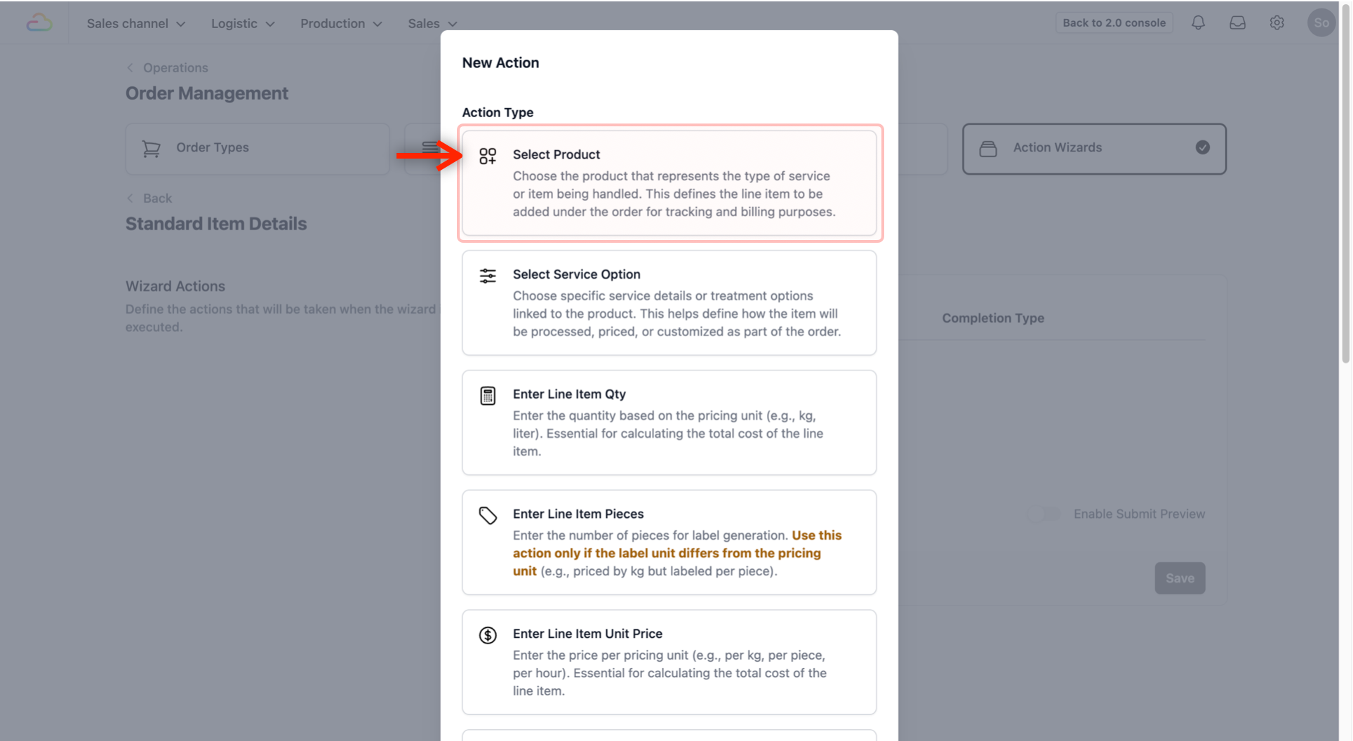 Select the Select Product Action type.