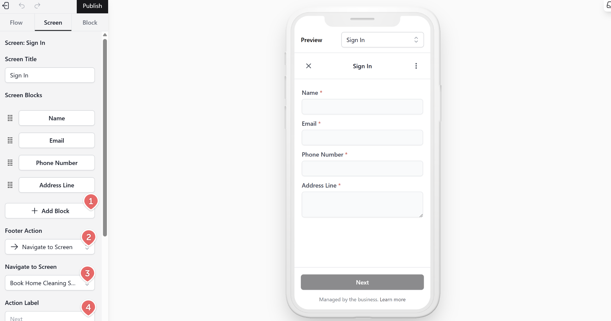 Click on the specific screen you want to edit.