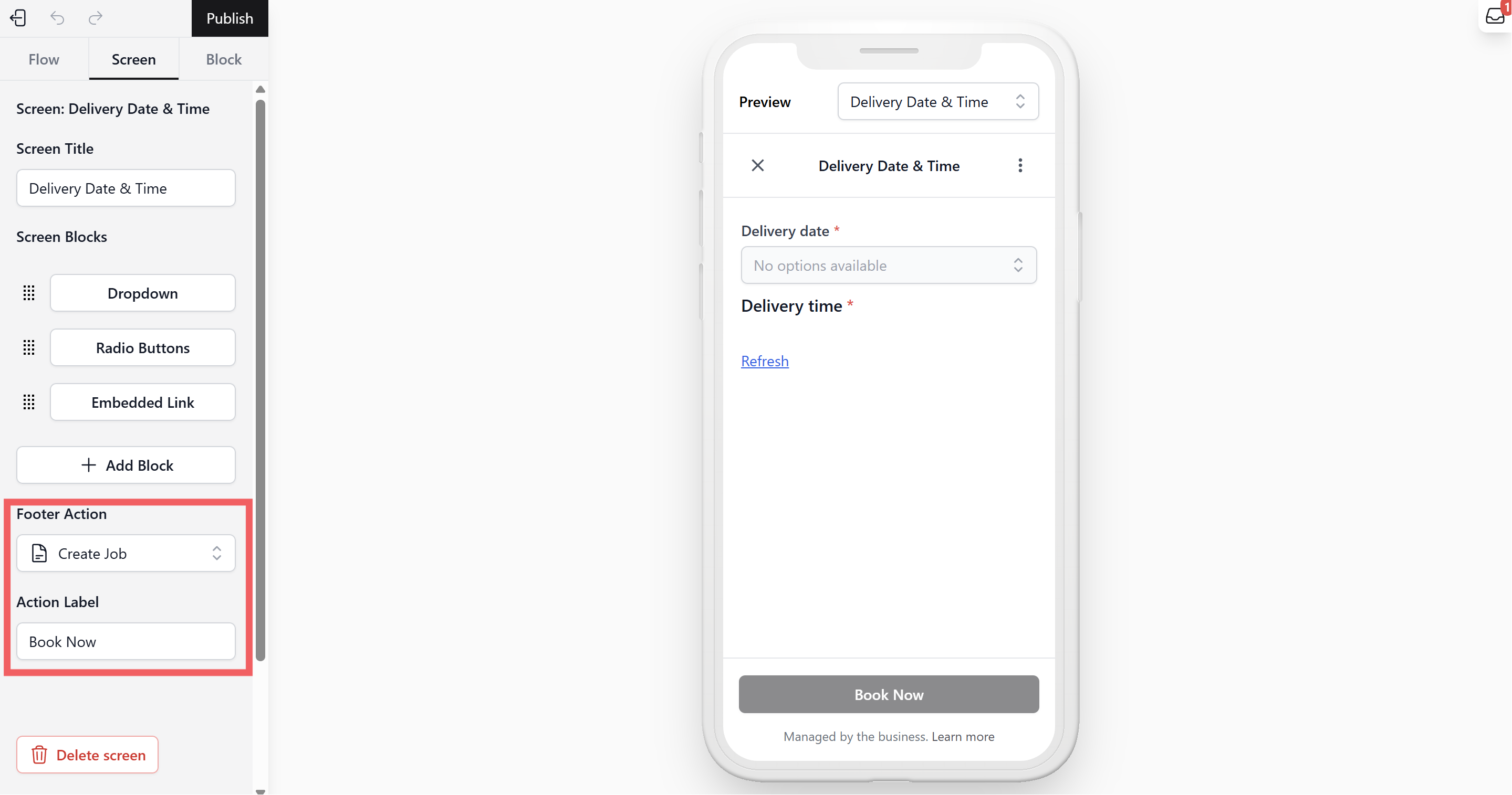 Action Label: The system will show "Complete" by default, but you can change this to something like "Book Now."