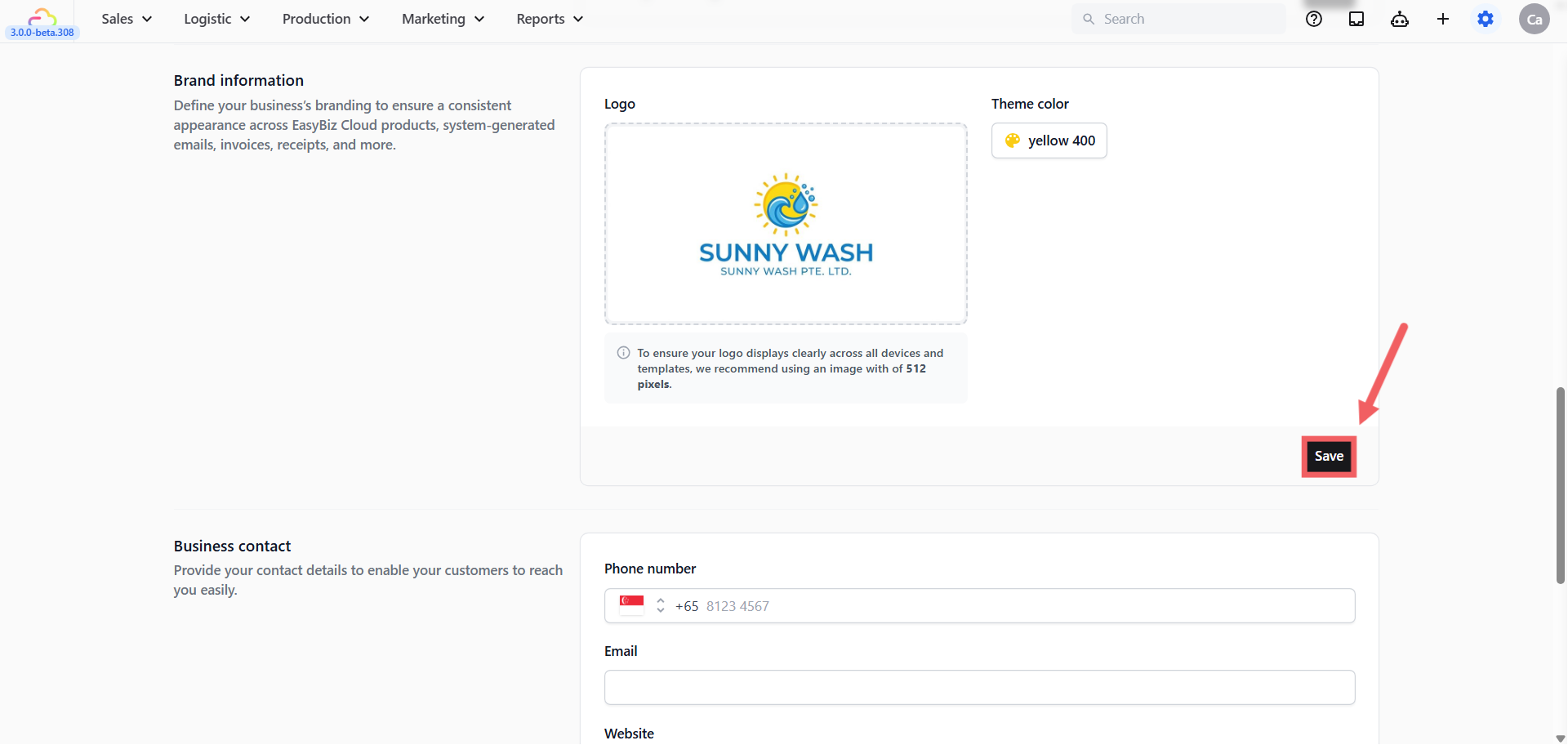 This controls how your business looks on customer-facing documents.