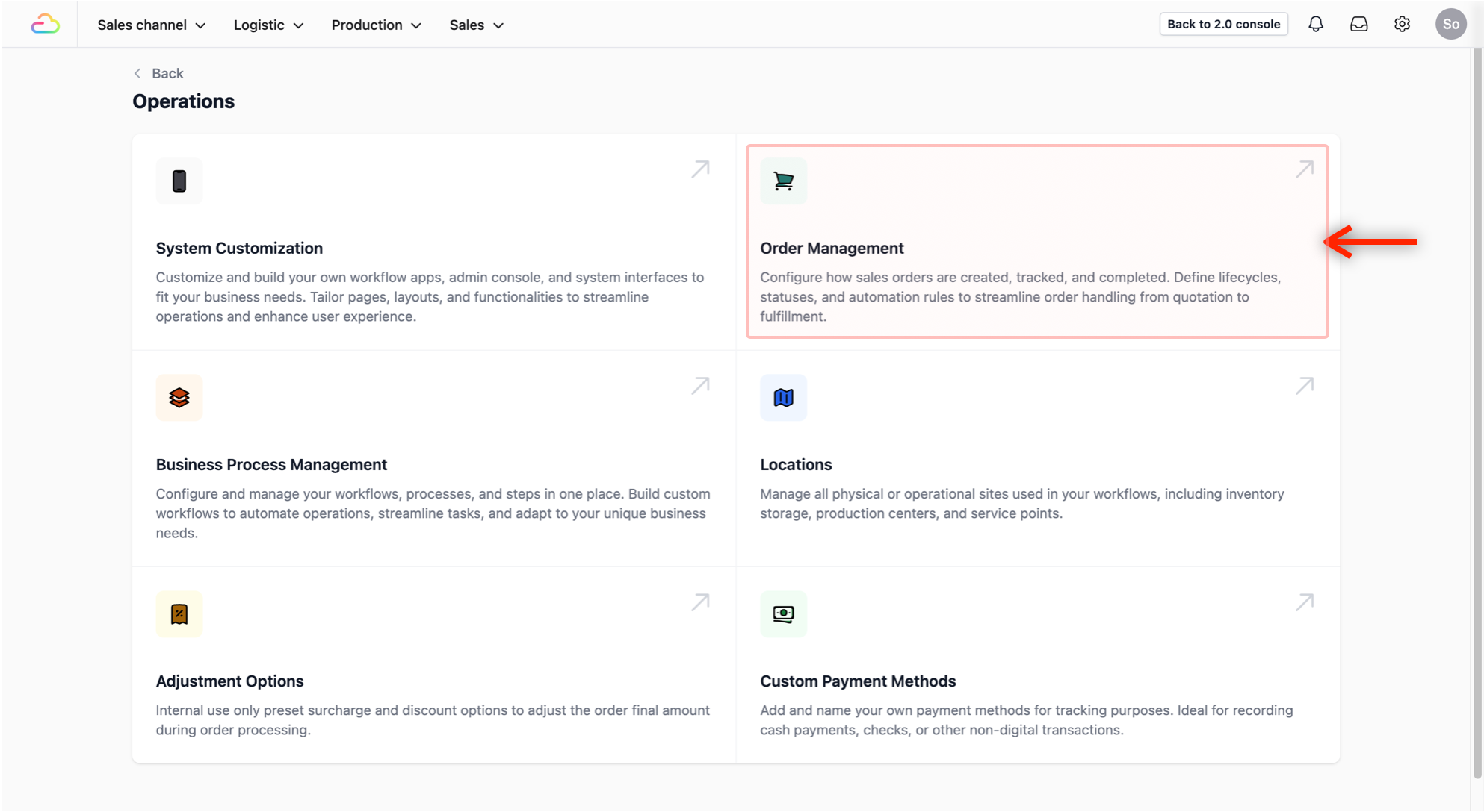 This is the central hub where you define your sales orders, the steps necessary for your team to create an order, and the processes tied to that order.