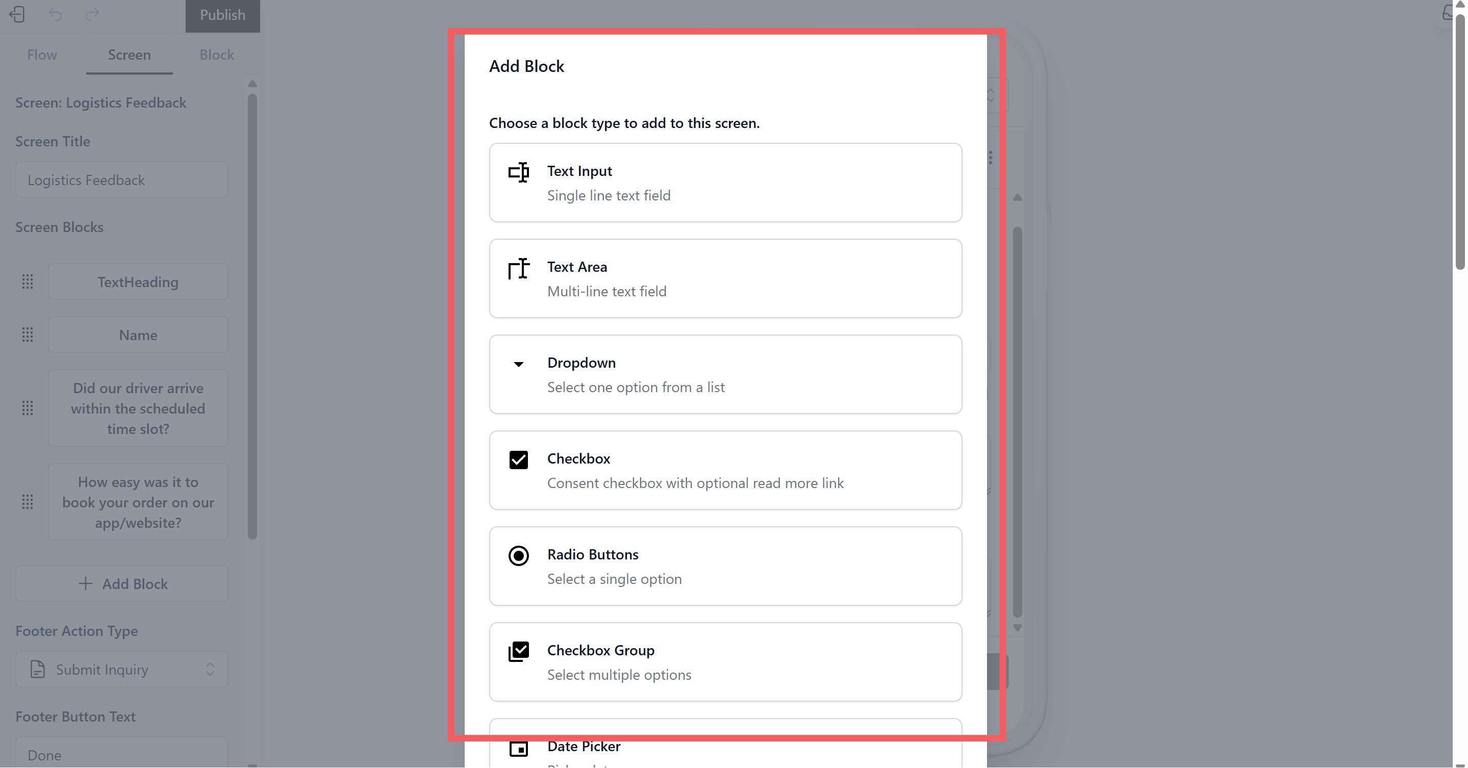 Under the "Screen Blocks" section, click + Add Block.