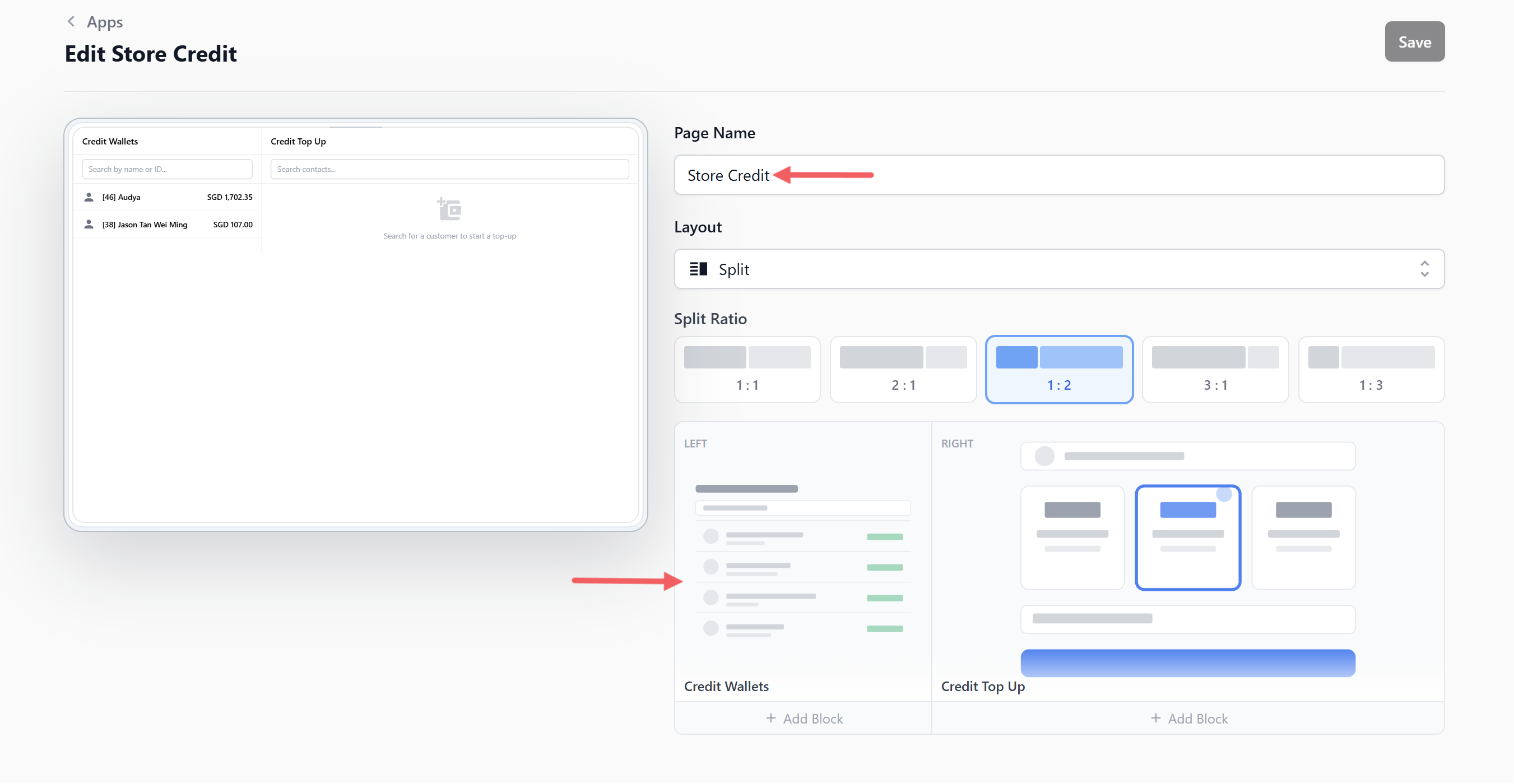 In the template picker, find the Sales category and select Store Credit.