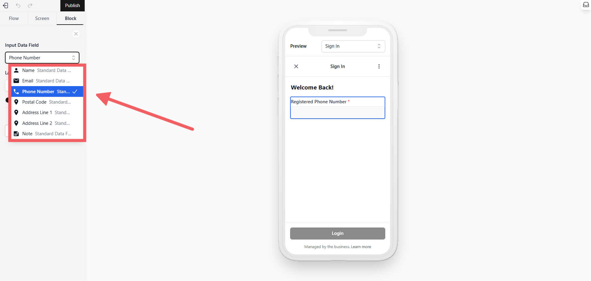 Choose the Text Input block.